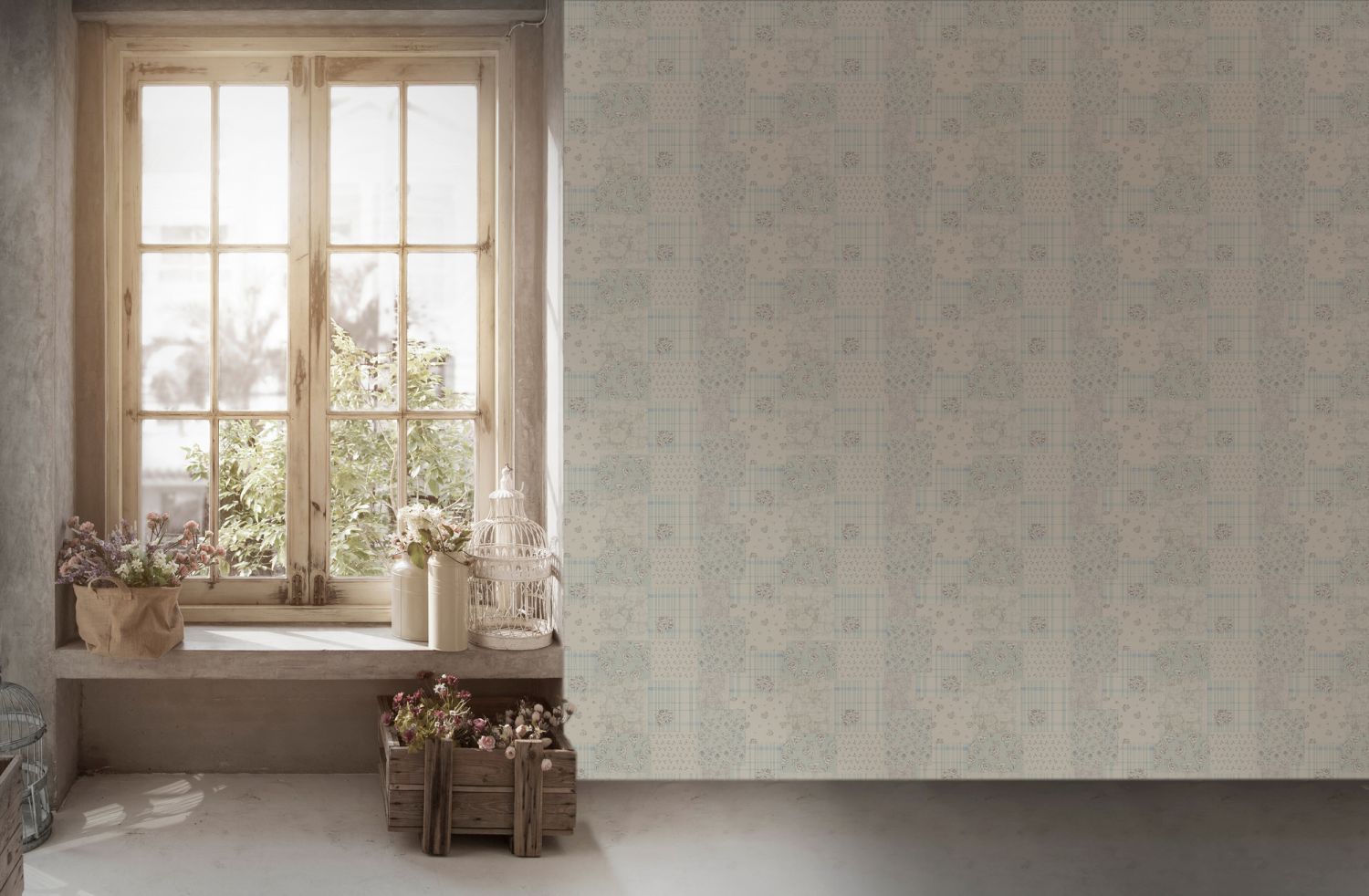 Livingwalls behang bloemmotief lichtblauw, grijs en wit - 53 cm x 10.05 m - AS-390664