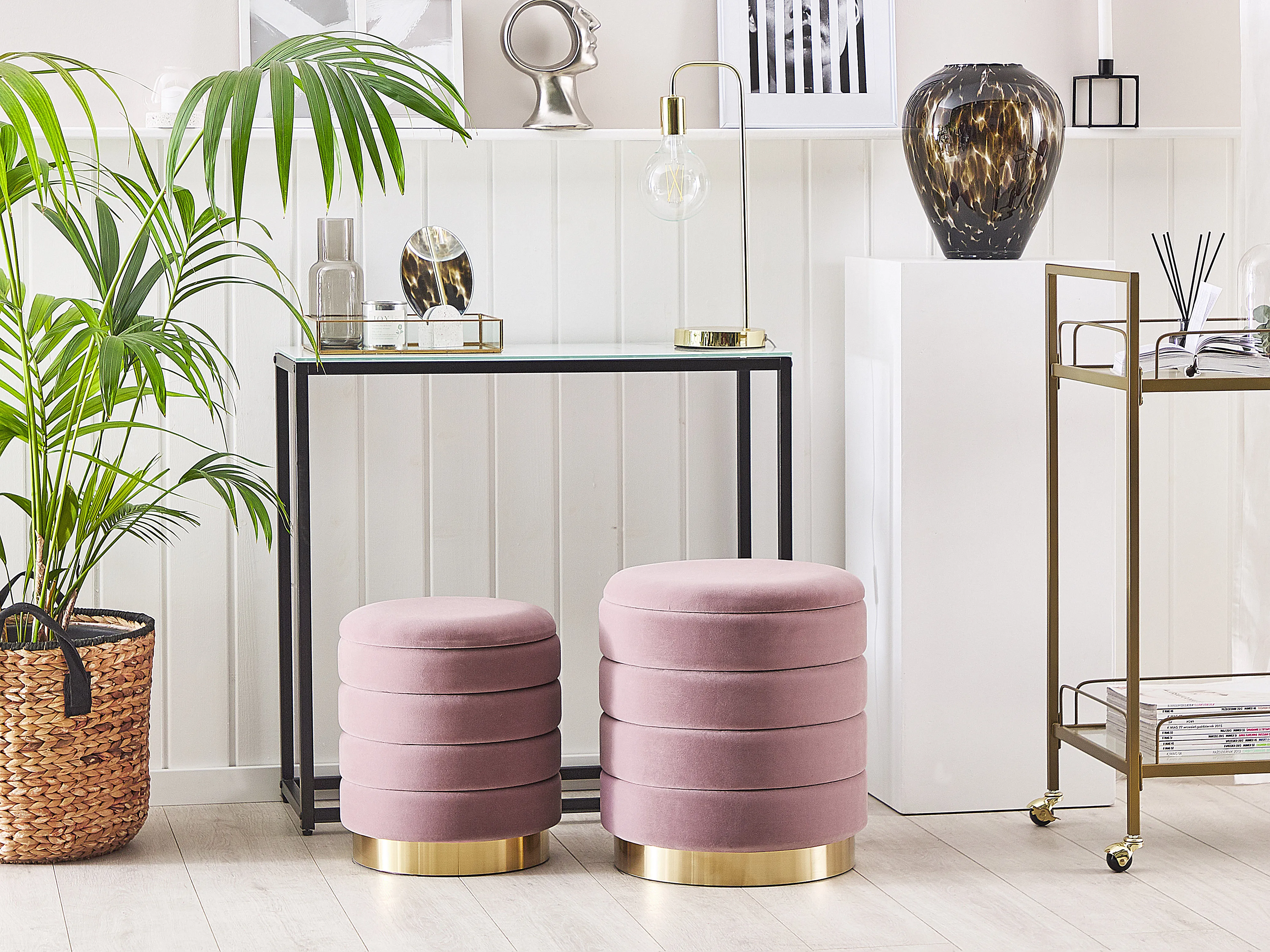 Set of 2 Storage Pouffes GARLAND Velvet Pink