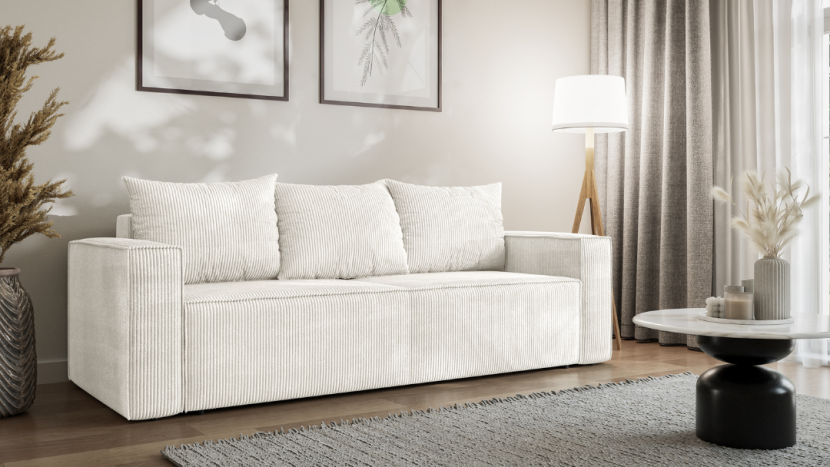 Wygodna kanapa z funkcją spania CORI kremowa sofa rozkładana do salonu