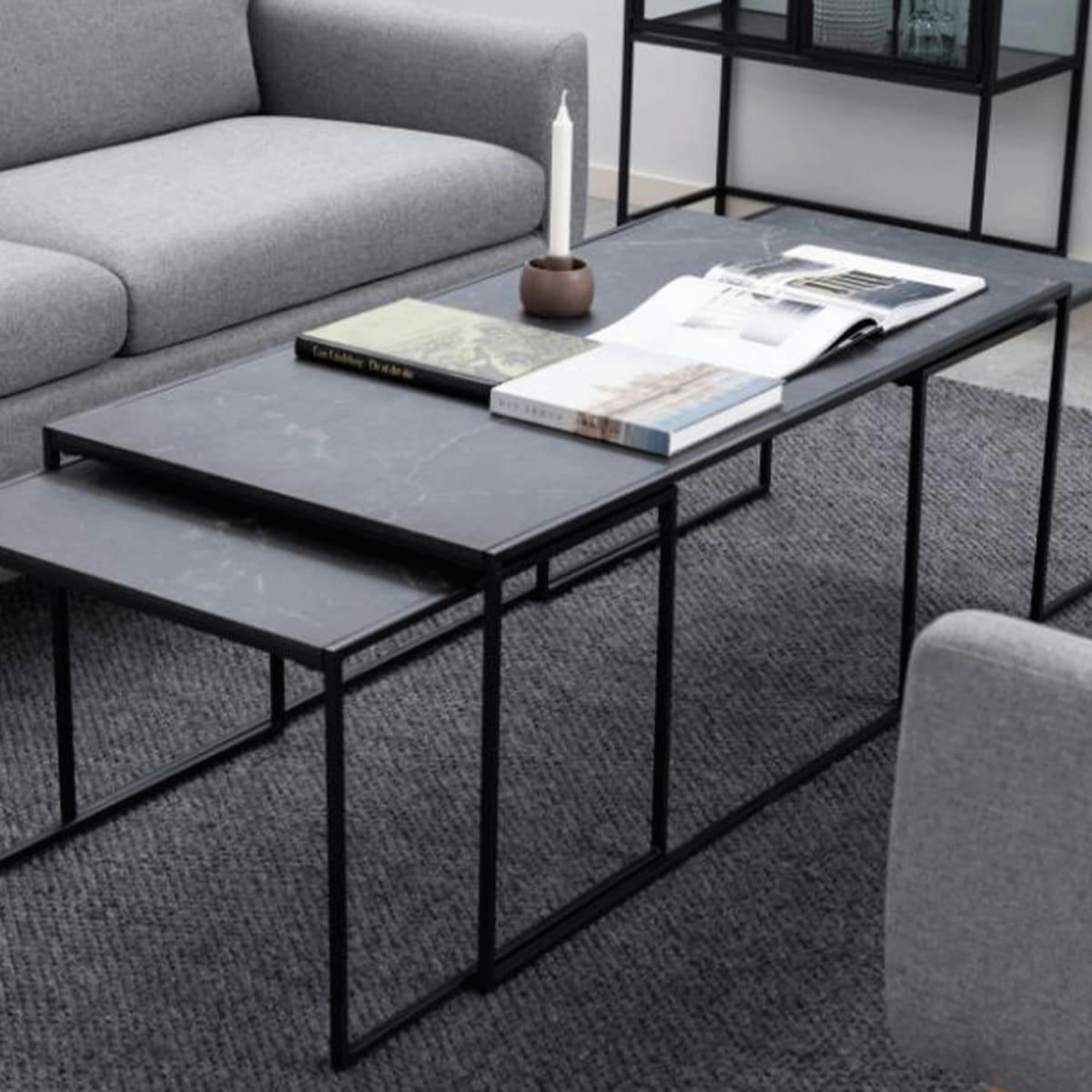 INFINITIX - Set de 3 tables basses gigognes effet marbre noir