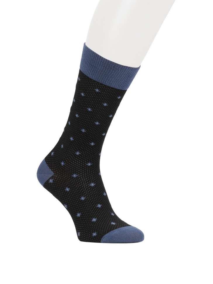 Black and blue socks with small rhomboids