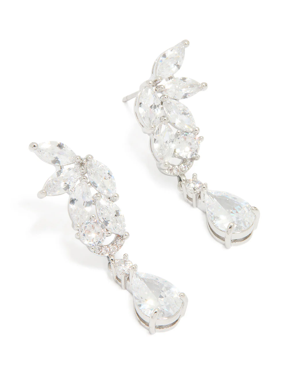 Silver Cubic Zirconia Dainty Flower Drop Earrings