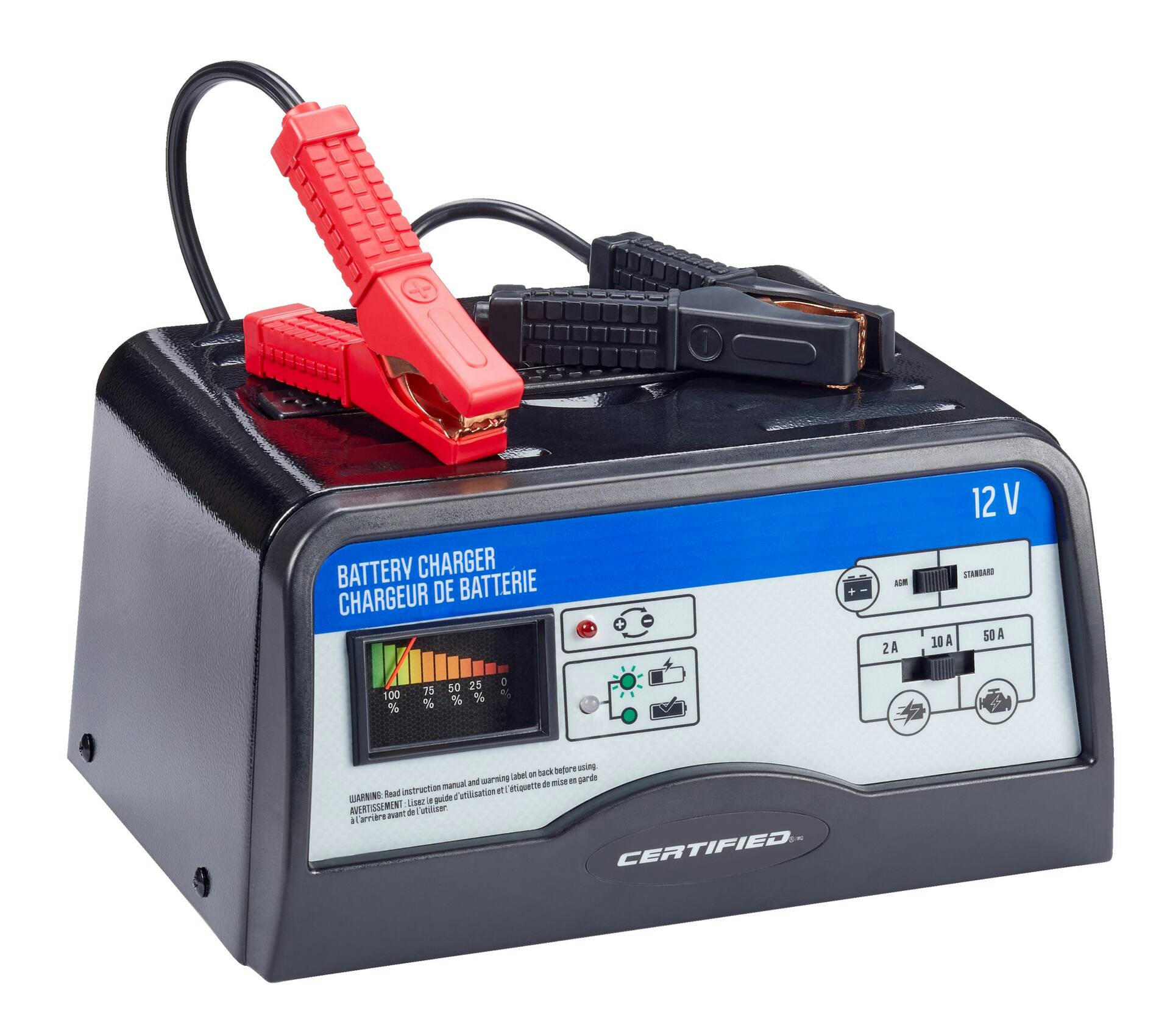 Certified Battery Charger, Fully Automatic, 10/2-Amp, 12V, with 50-Amp Engine Start