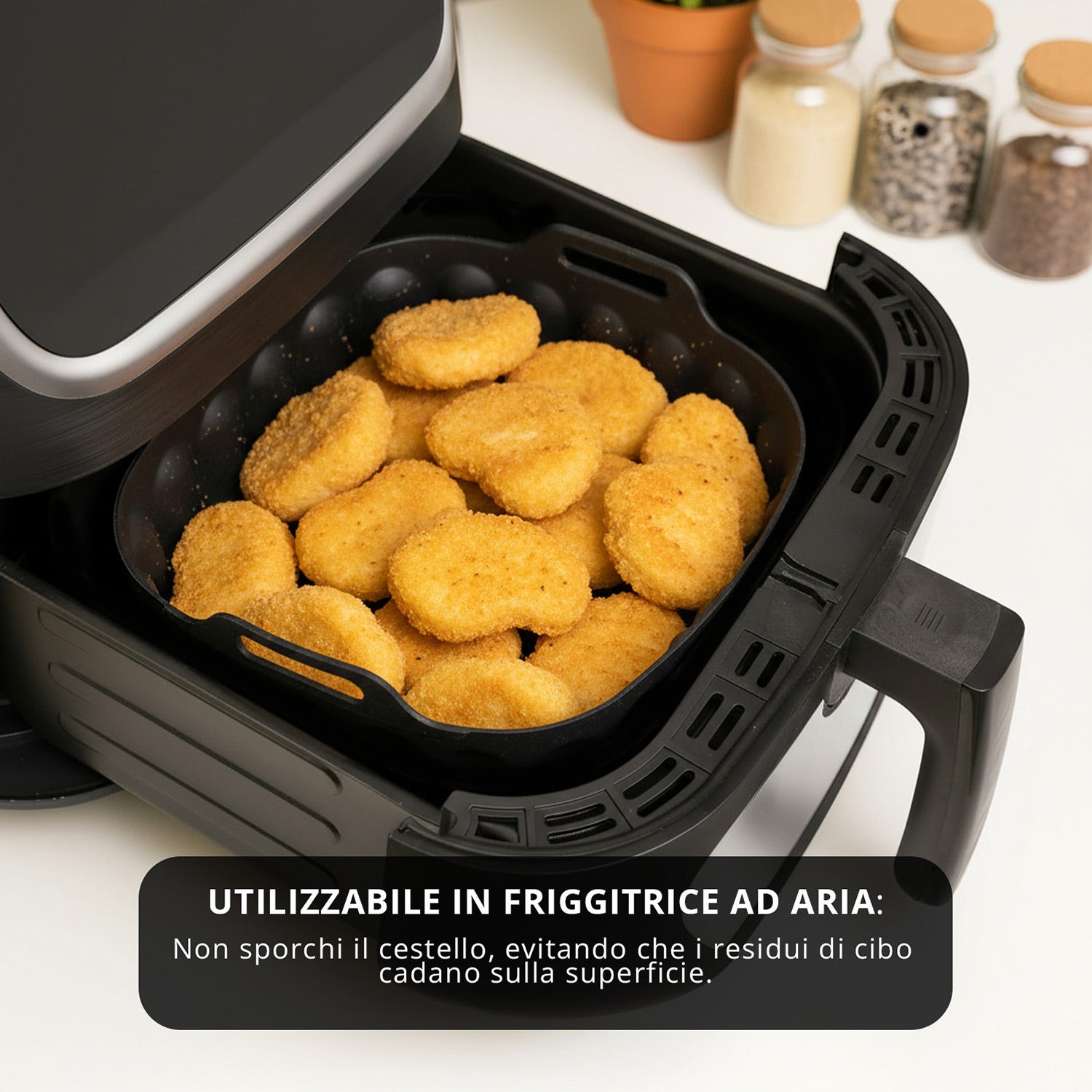 Teglia 22x22 cm silicone per friggitrice ad aria nera