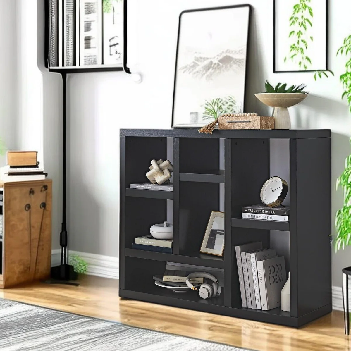3-Tier Wood Bookcase,Bookshelf with Storage Shelves