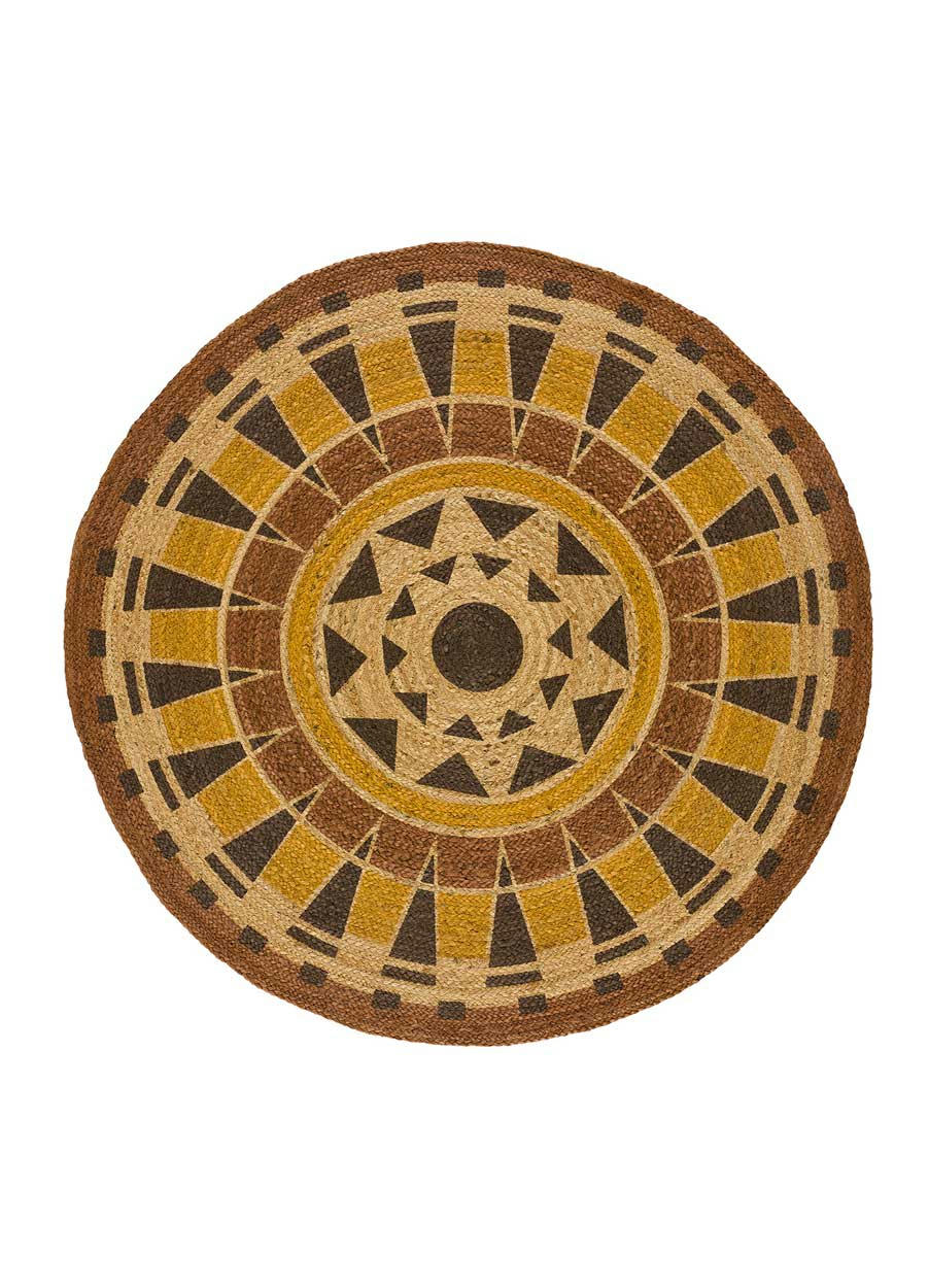TONGA - Tapis rond en jute au design ethnique multicolore, 90X90 cm