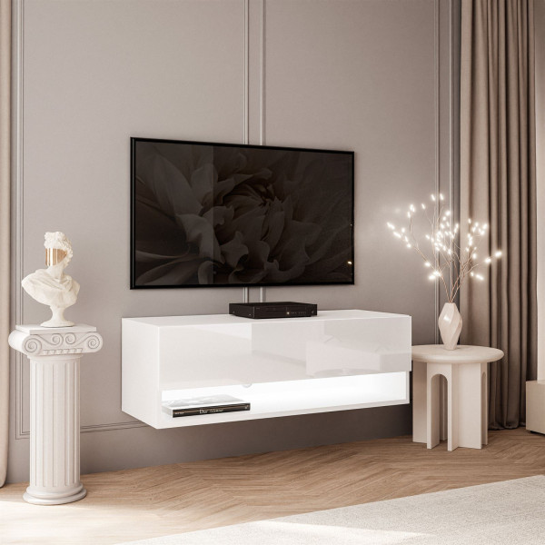 Szafka RTV CALANTE 90 cm z led podwieszana biały połysk