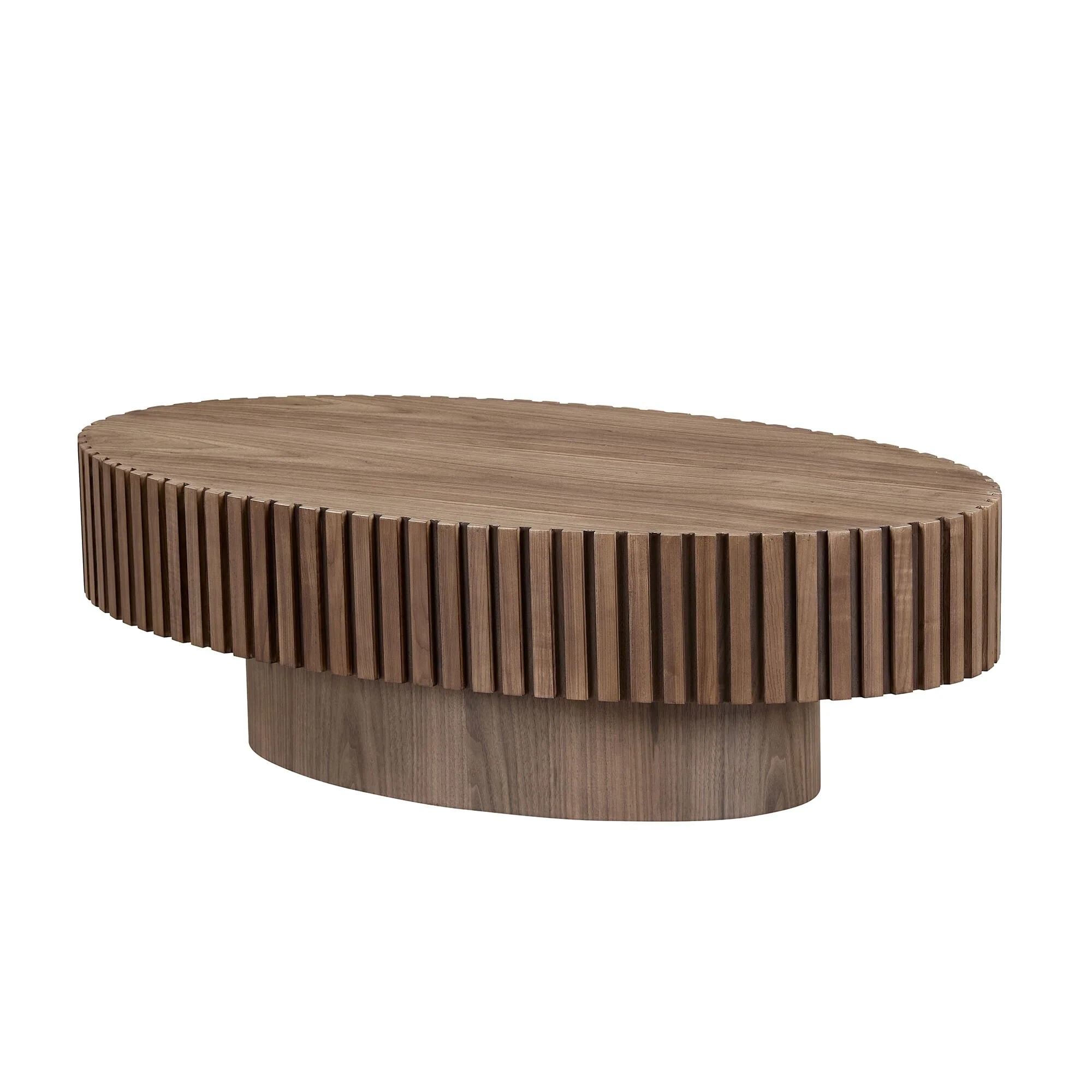 Modern Handcraft Drum Coffee Table Length 43.7 inch Ellipse Coffee Table, Oval Small Coffee Table with Sturdy Pedestal