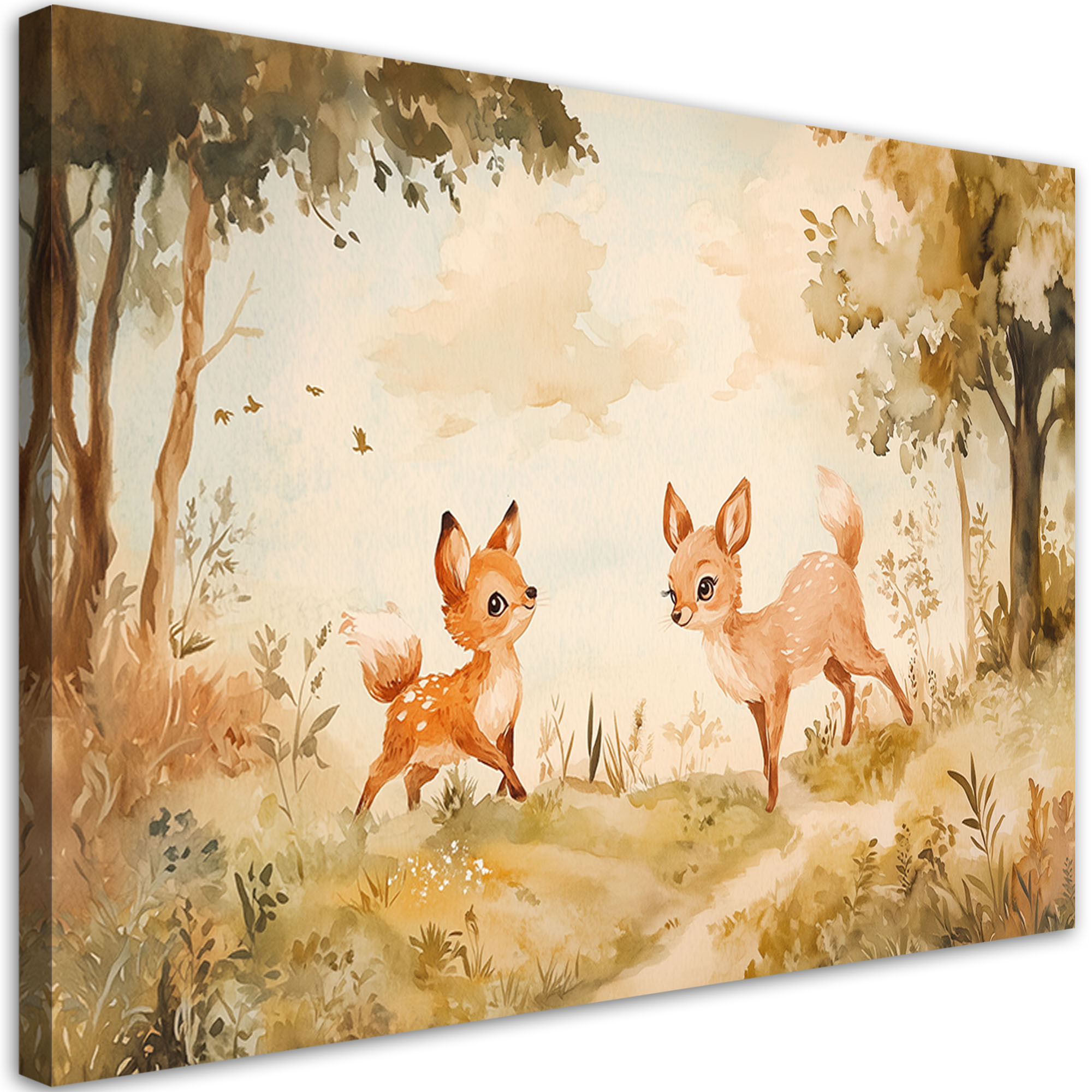 Feeby Obraz do pokoju dziecka, Sarenki Zwierzęta w lesie Beżowy 60x40