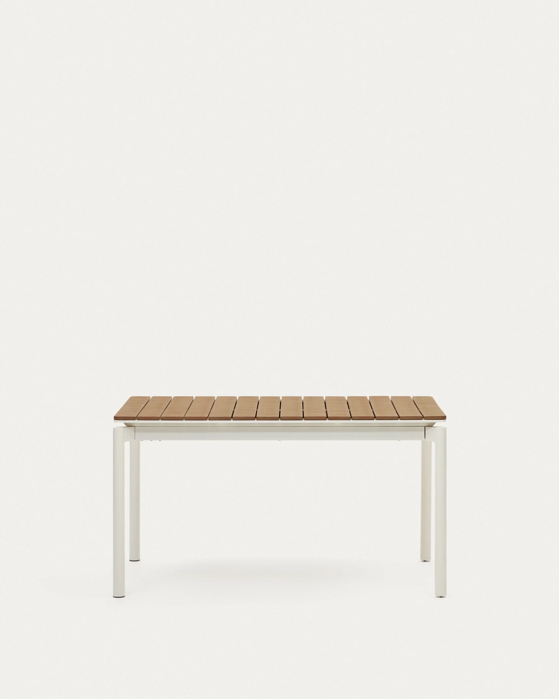 Canyelles extendable outdoor table, plastic lumber and matte white aluminium, 140 (200) x 90 cm