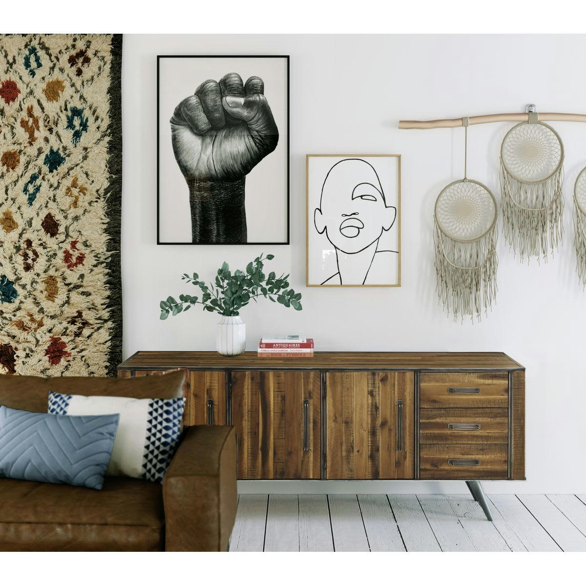 CUSCO - Buffet enfilade 3 portes 3 tiroirs bois et métal