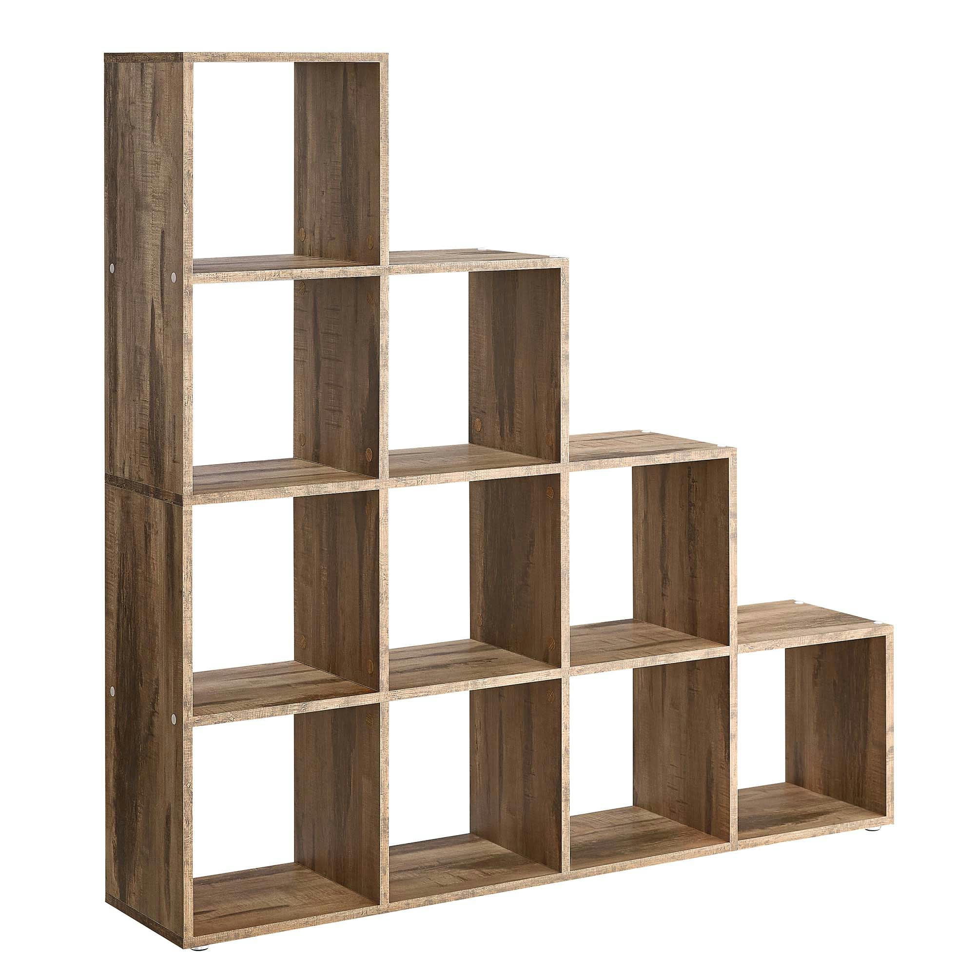 - Étagère escalier 10 compartiments effet bois marron caramel