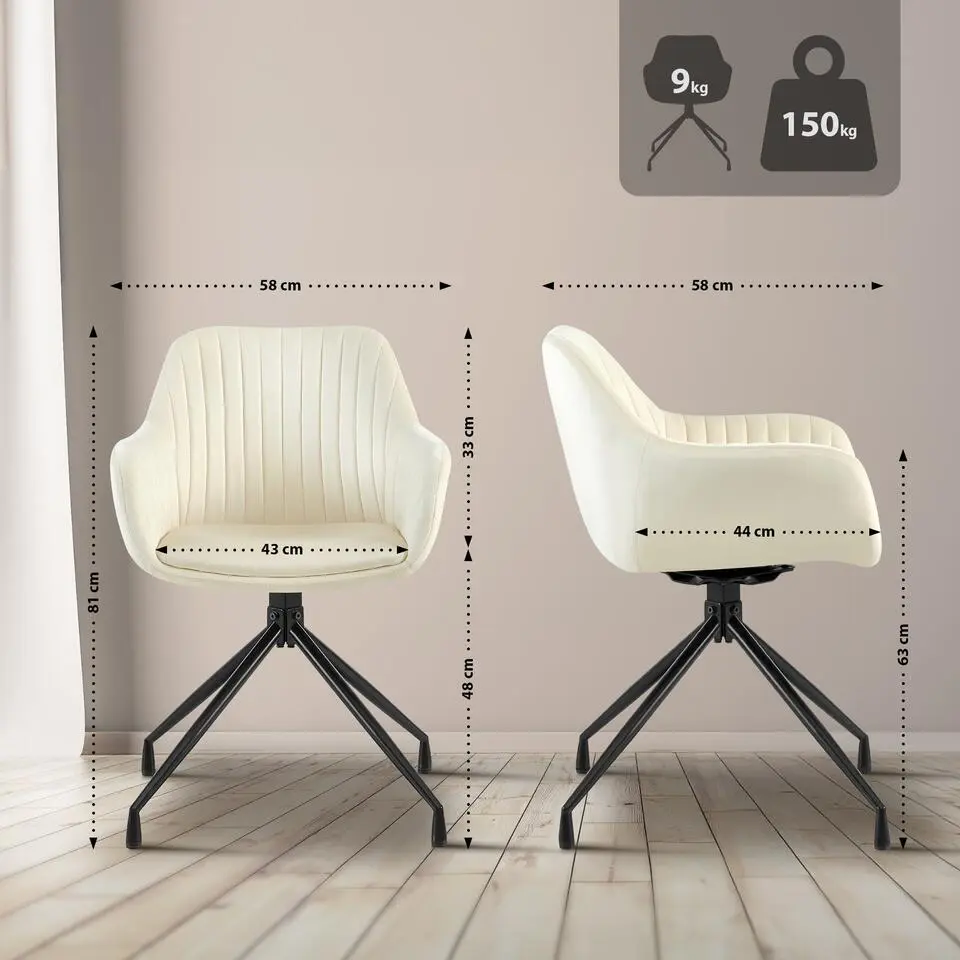 CLP Eetkamerstoel Welby zwart Frame - Fluweel - creme