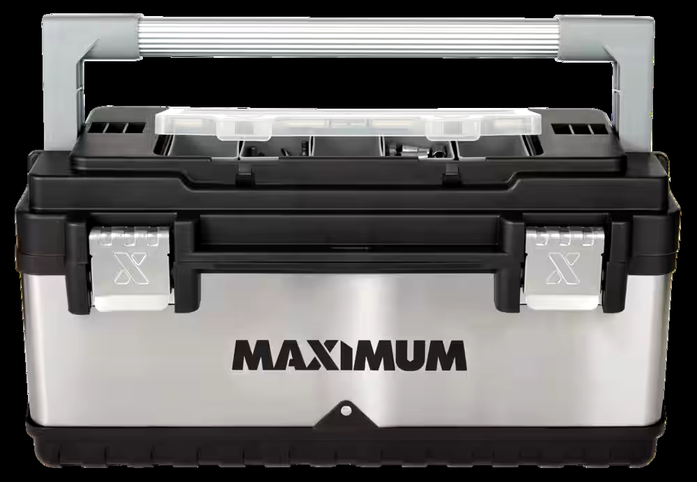 MAXIMUM Portable Plastic & Metal Tool Box w/ Removable Tray & Organizer, Black, 20-in