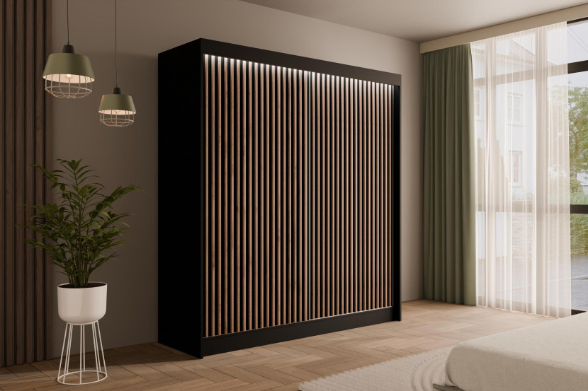 Szafa LED z drzwiami przesuwnymi i lamelami VILANv2 200 x 215 cm