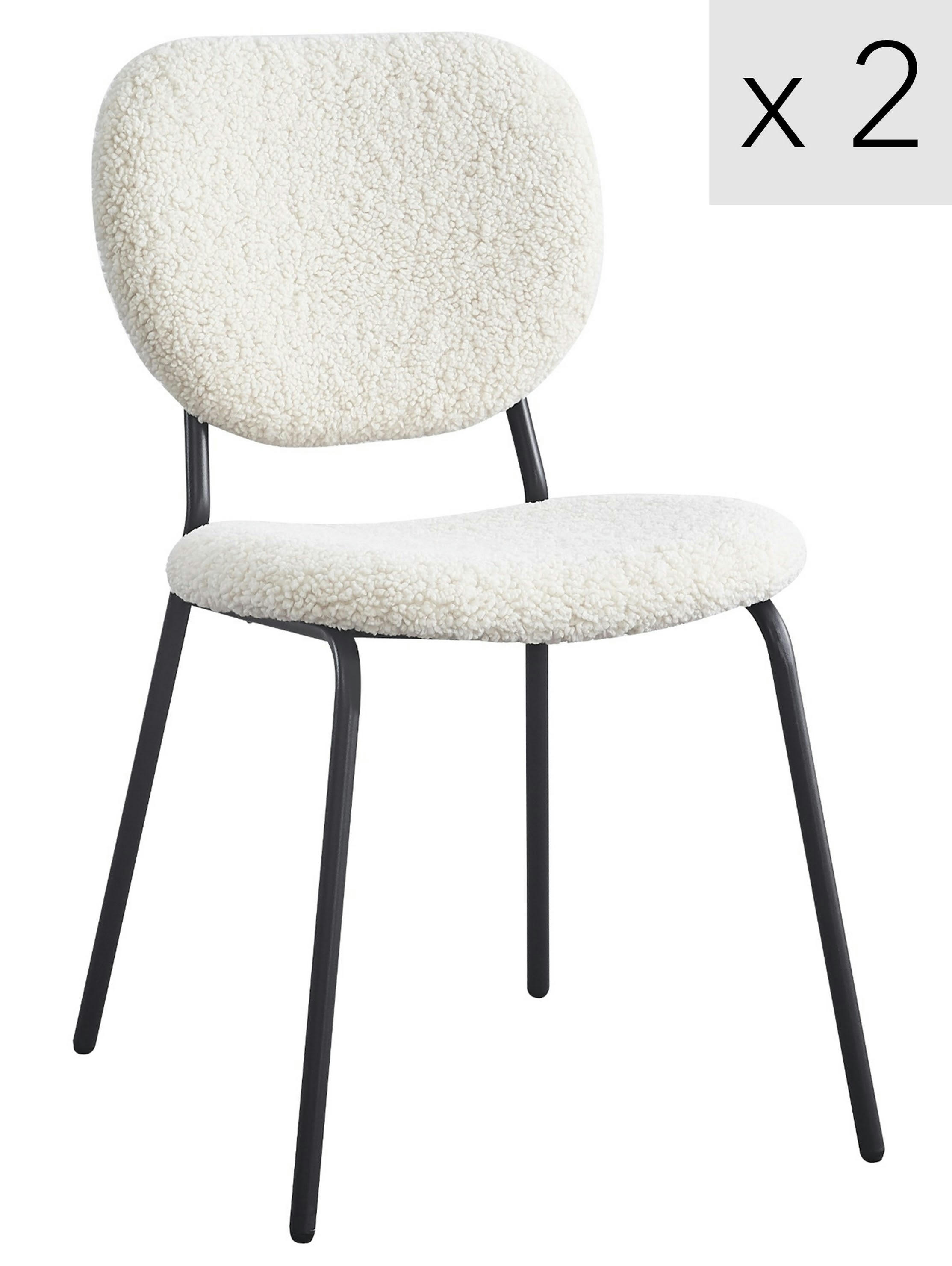- Lot de 2 chaises scandinaves en métal et bouclettes blanc