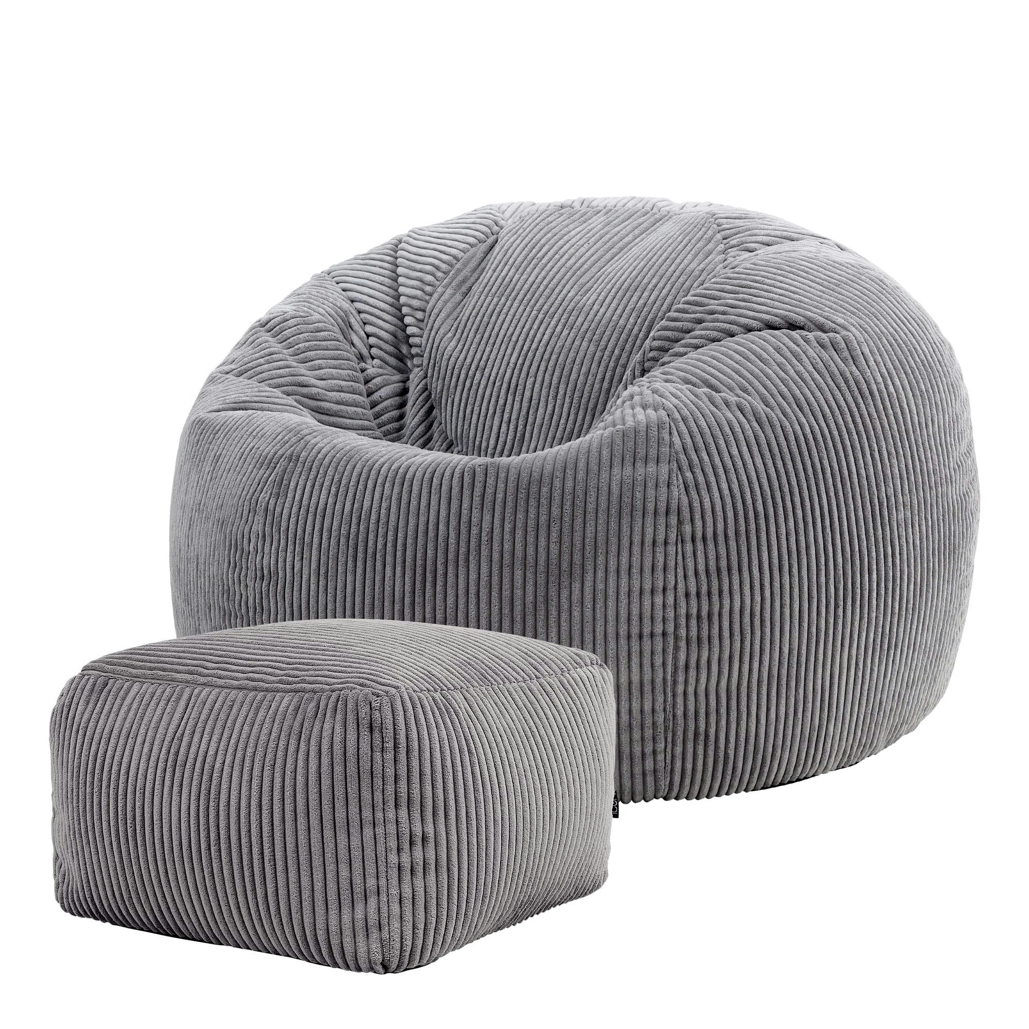 KINGSTON - Pouf avec repose-pied velours côtelé gris anthracite