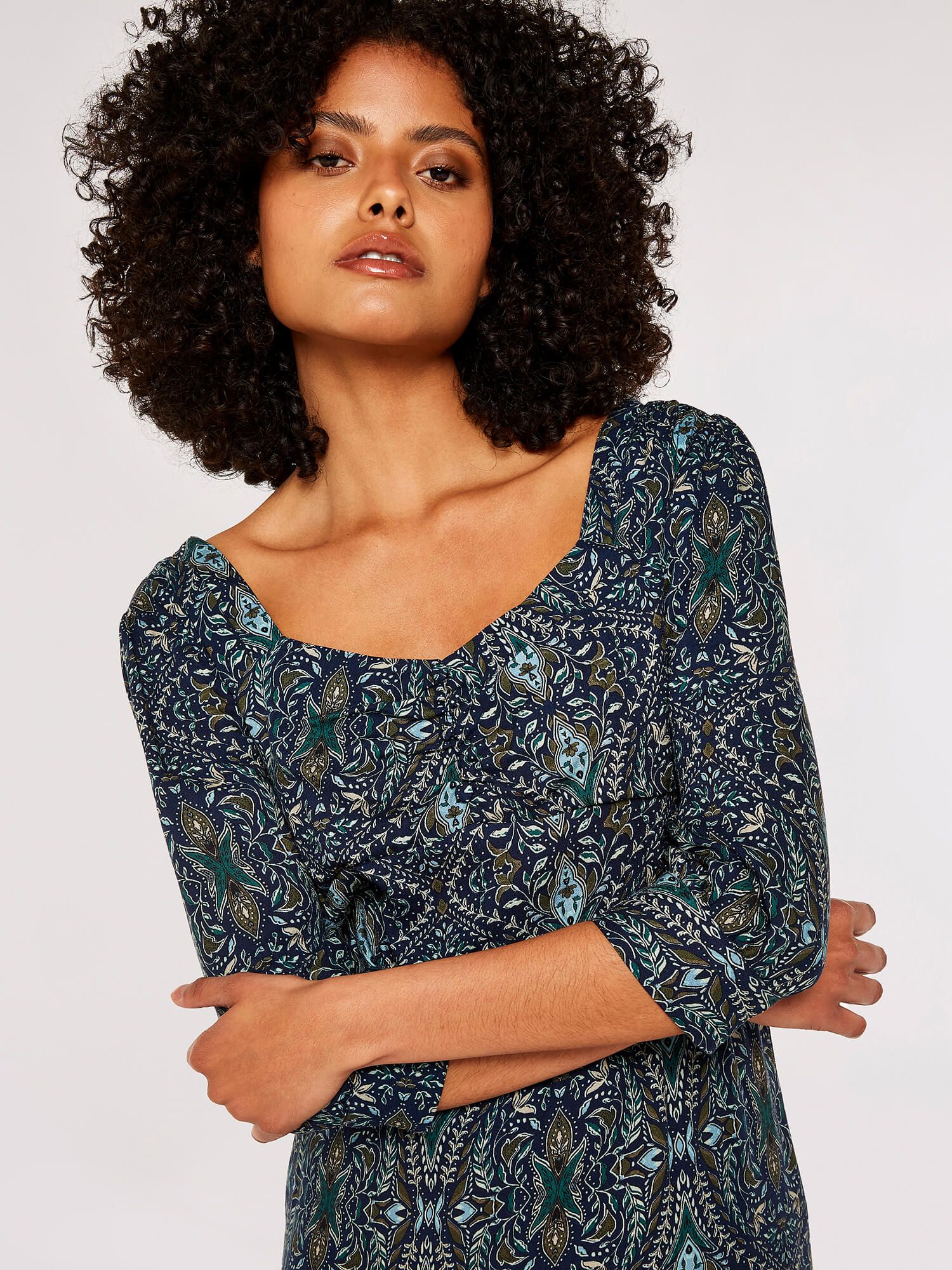 Apricot Paisley Print Midi Dress