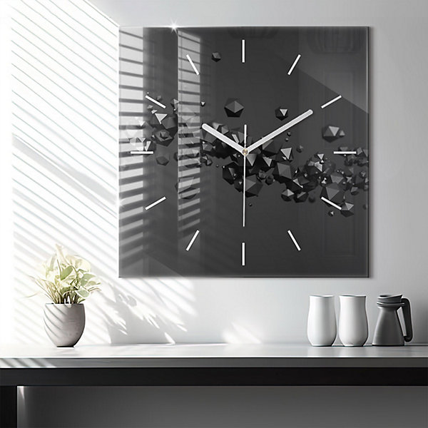 Horloge murale Wallfluent 60x60 cm Aiguilles blanches Abstraction noire 1 pcs