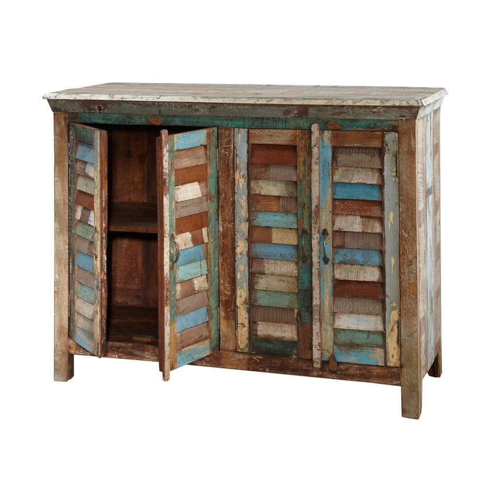 Calanque - Buffet en bois recyclé multicolore L 120 cm