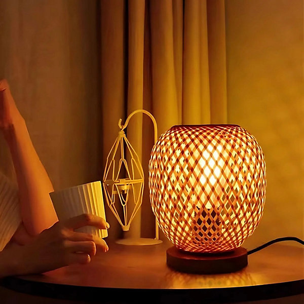 Lampe à poser QUITO en bambou avec socle en bois