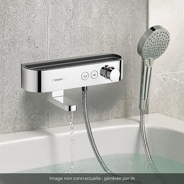 Pack mitigeur bain douche thermostatique HANSGROHE ShowerTablet Select   Flexible Metaflex   Pommeau de douche Vernis Blend Chromé