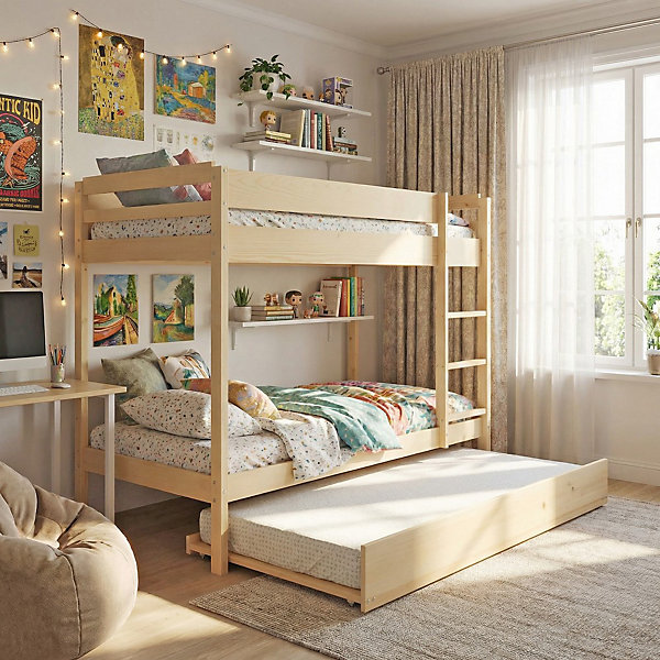 LIT SUPERPOSE WALLY 90x190   2 SOMMIERS   1 LIT TIROIR/ NATUREL