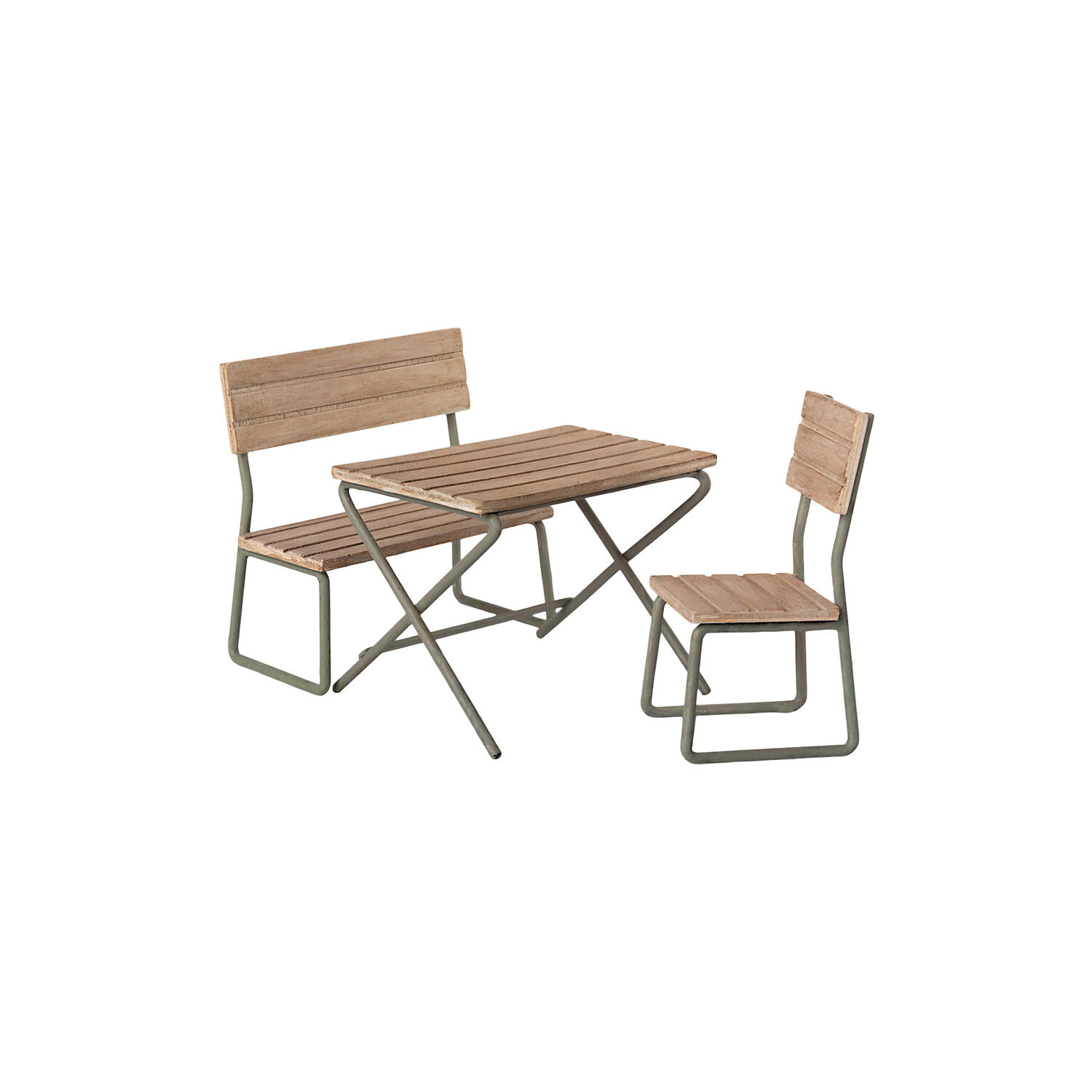 Miniature haves&aelig;t - bord med stol og b&aelig;nk