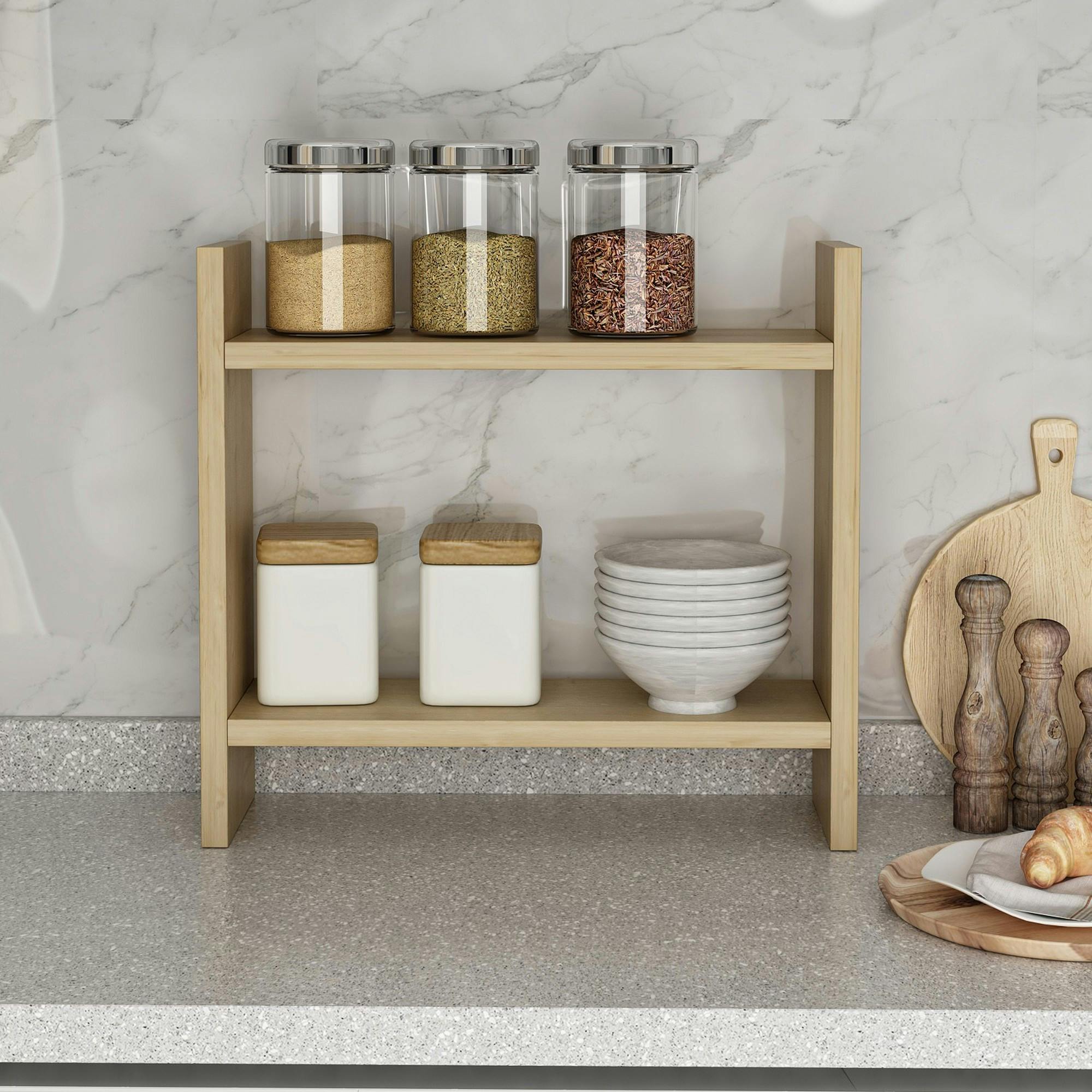 Etagère cuisine à poser effet chêne clair - 2 niveaux MARFA