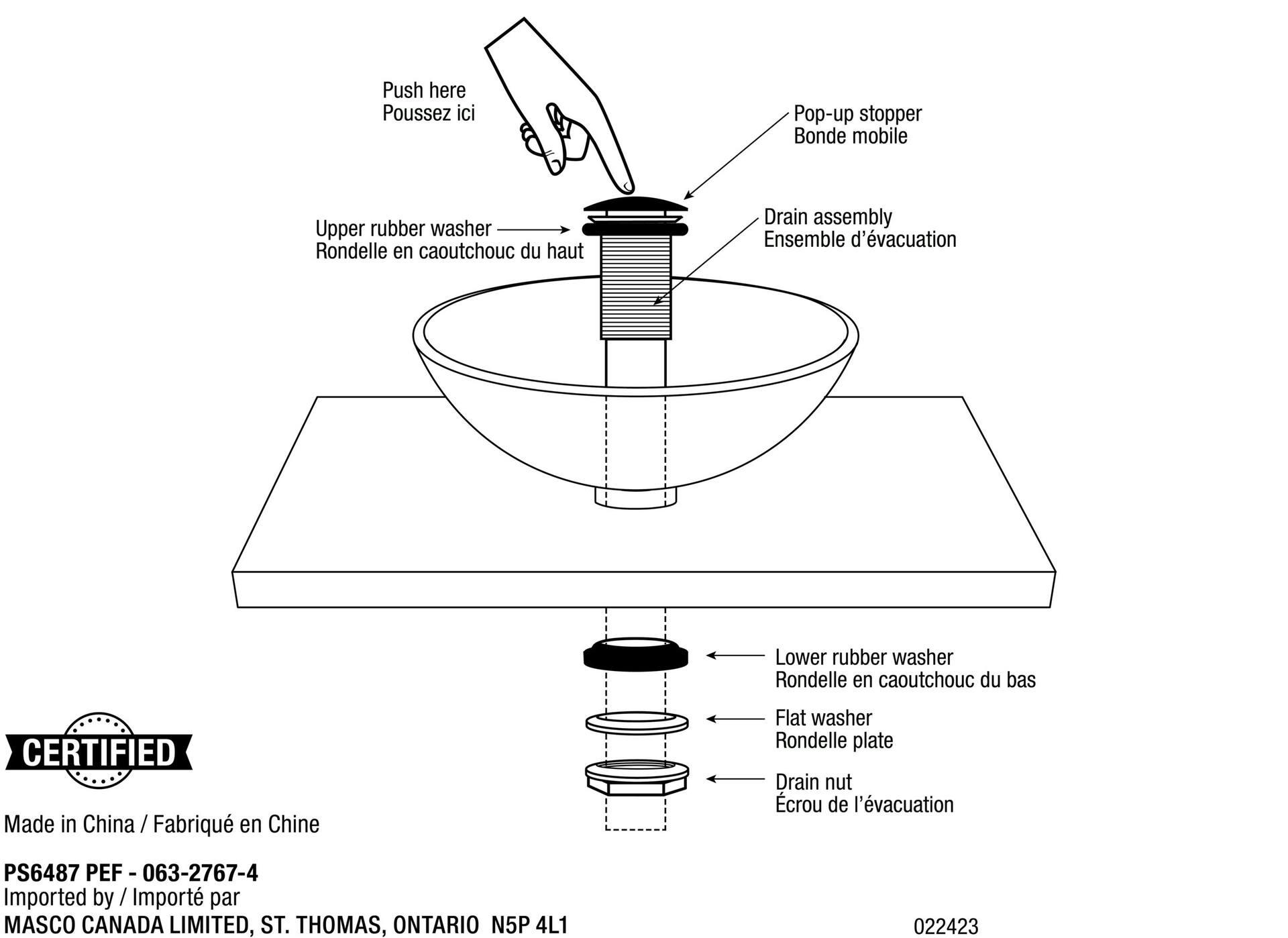 PlumbShop Lavatory Basket Strainer with Push Pop Drain Assembly, Matte Black