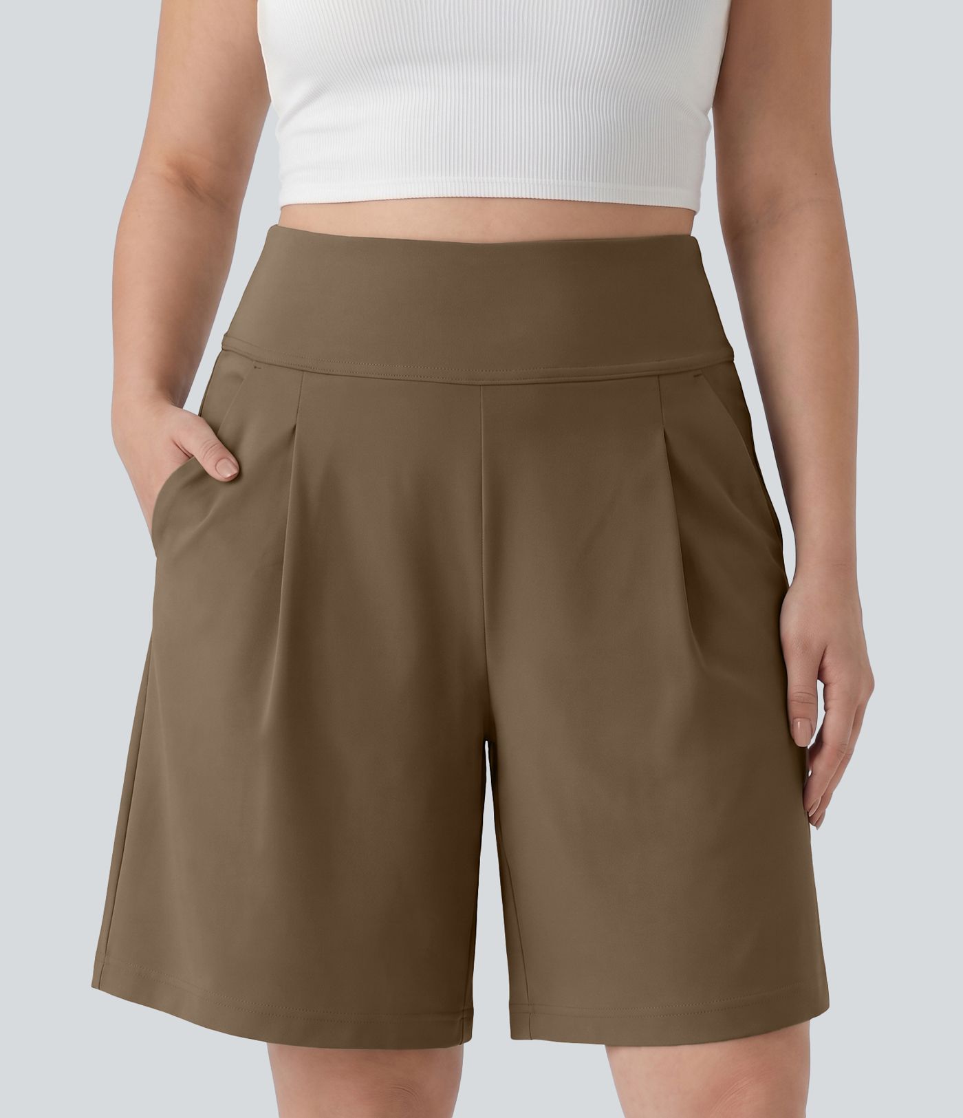 Bermuda de bureau grande taille DayStretch taille haute plissé, 25 cm avec poches