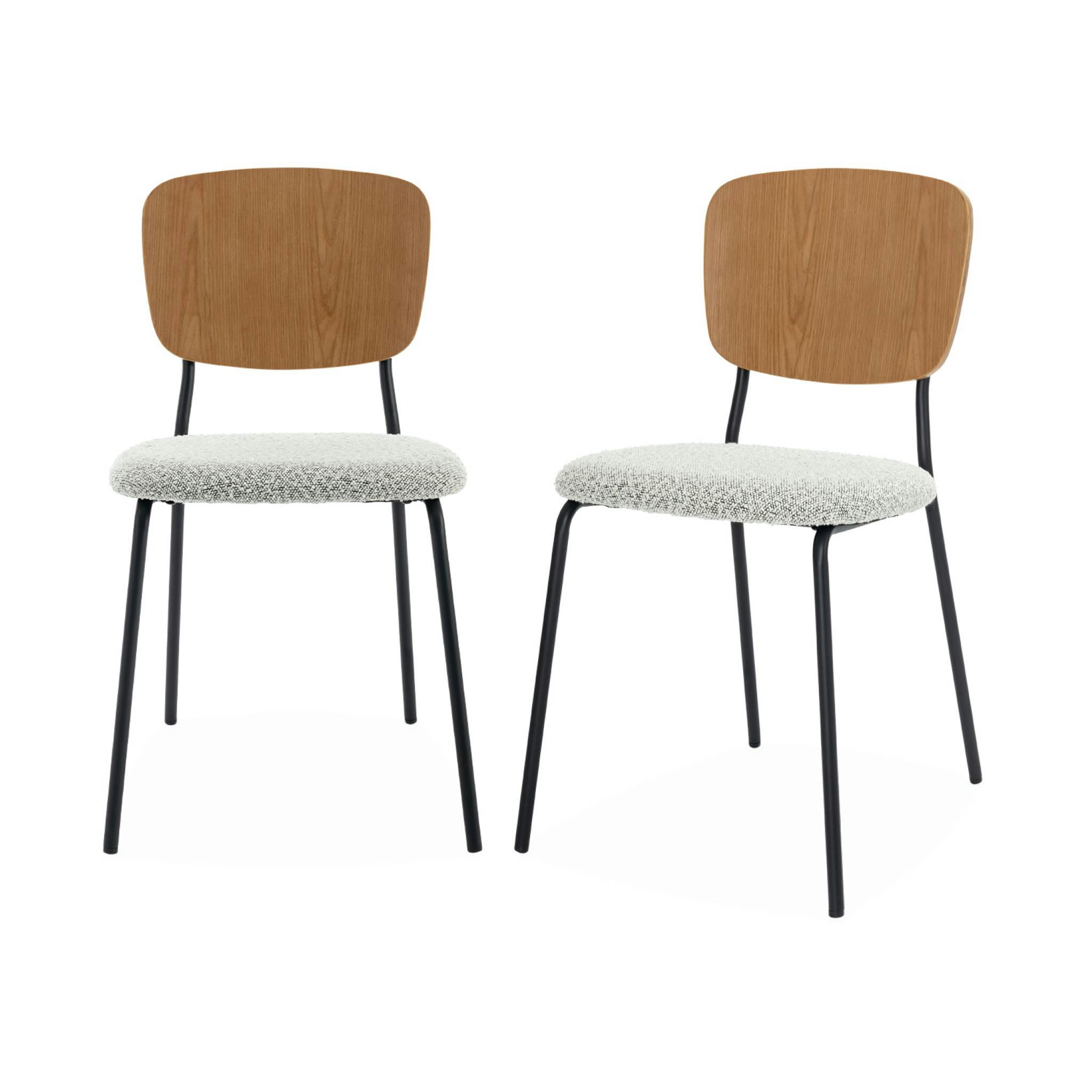EMY - Lot de 2 chaises assise bouclette texturée blanche