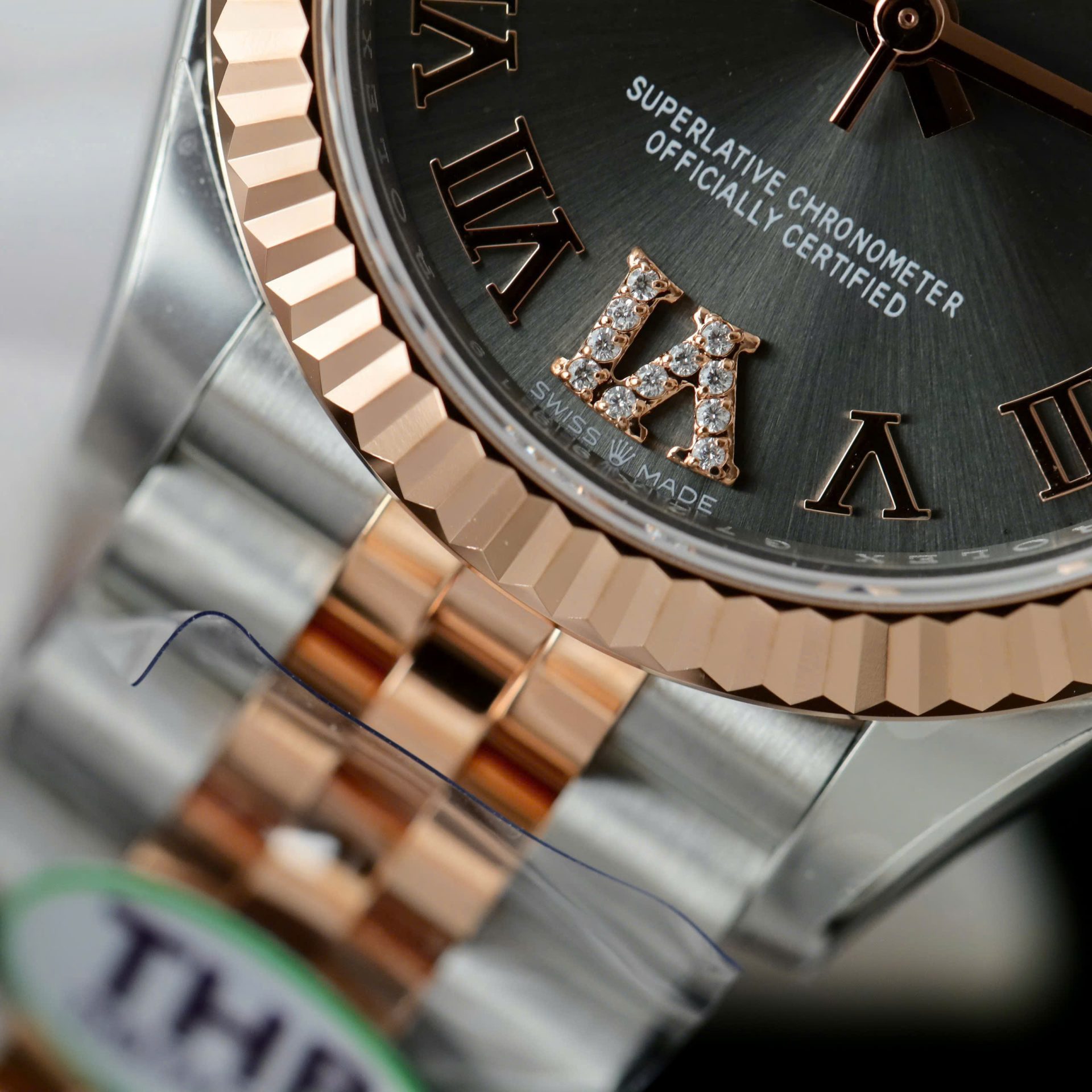 Rolex Datejust SS/RG Plated Grey Dial CZ Diamonds 31mm Jub THBF Replica