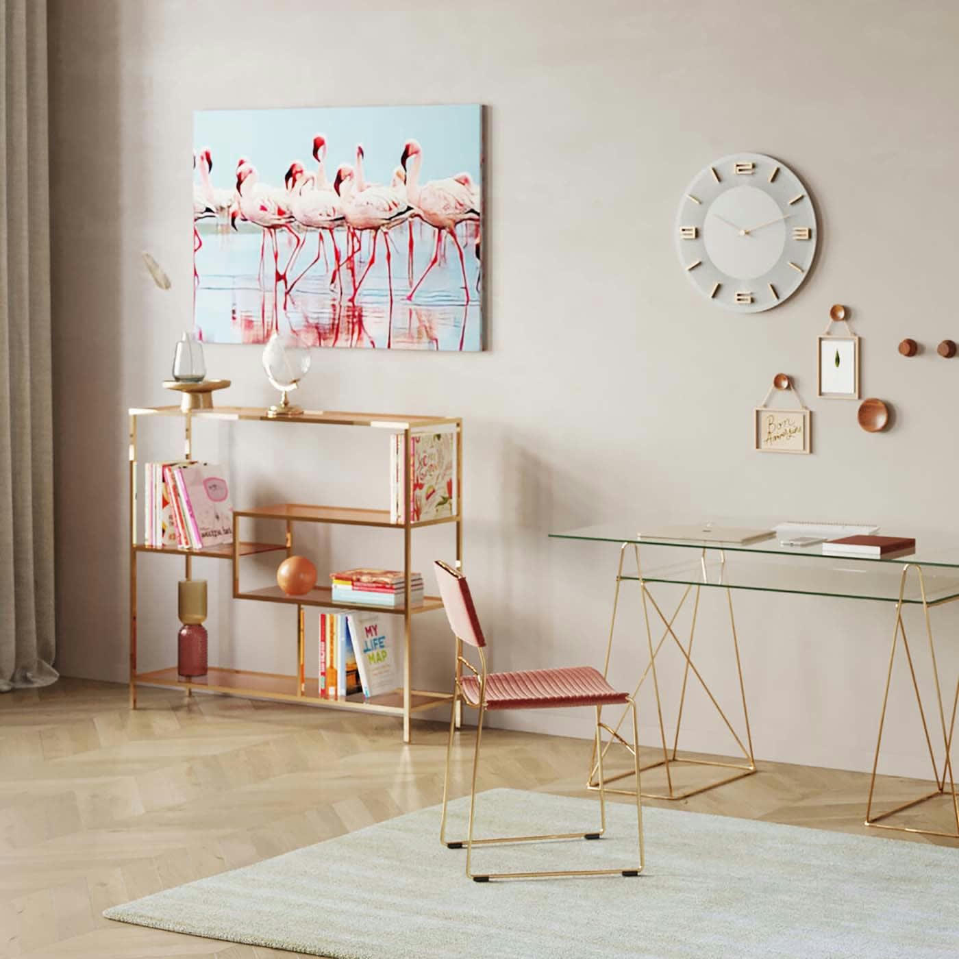 LOFT - Etagère 100x115 en acier doré et verre teint