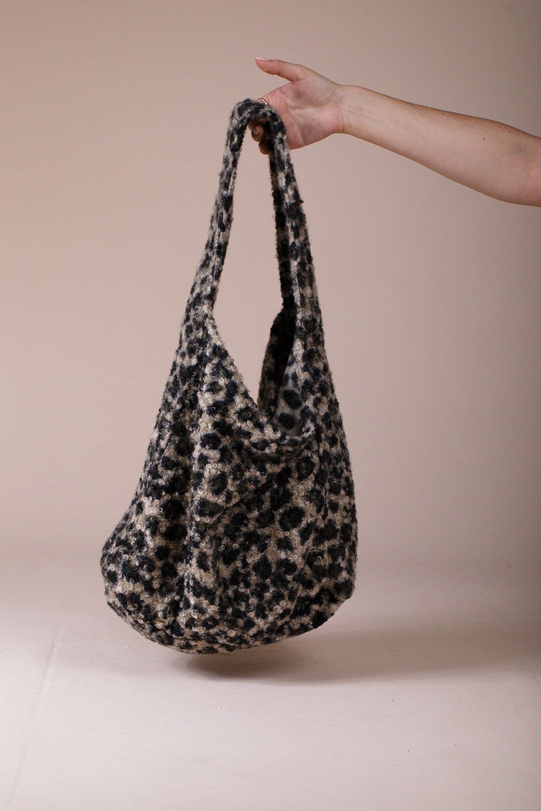 SVNX Leopard Borg Hobo Bag In Beige