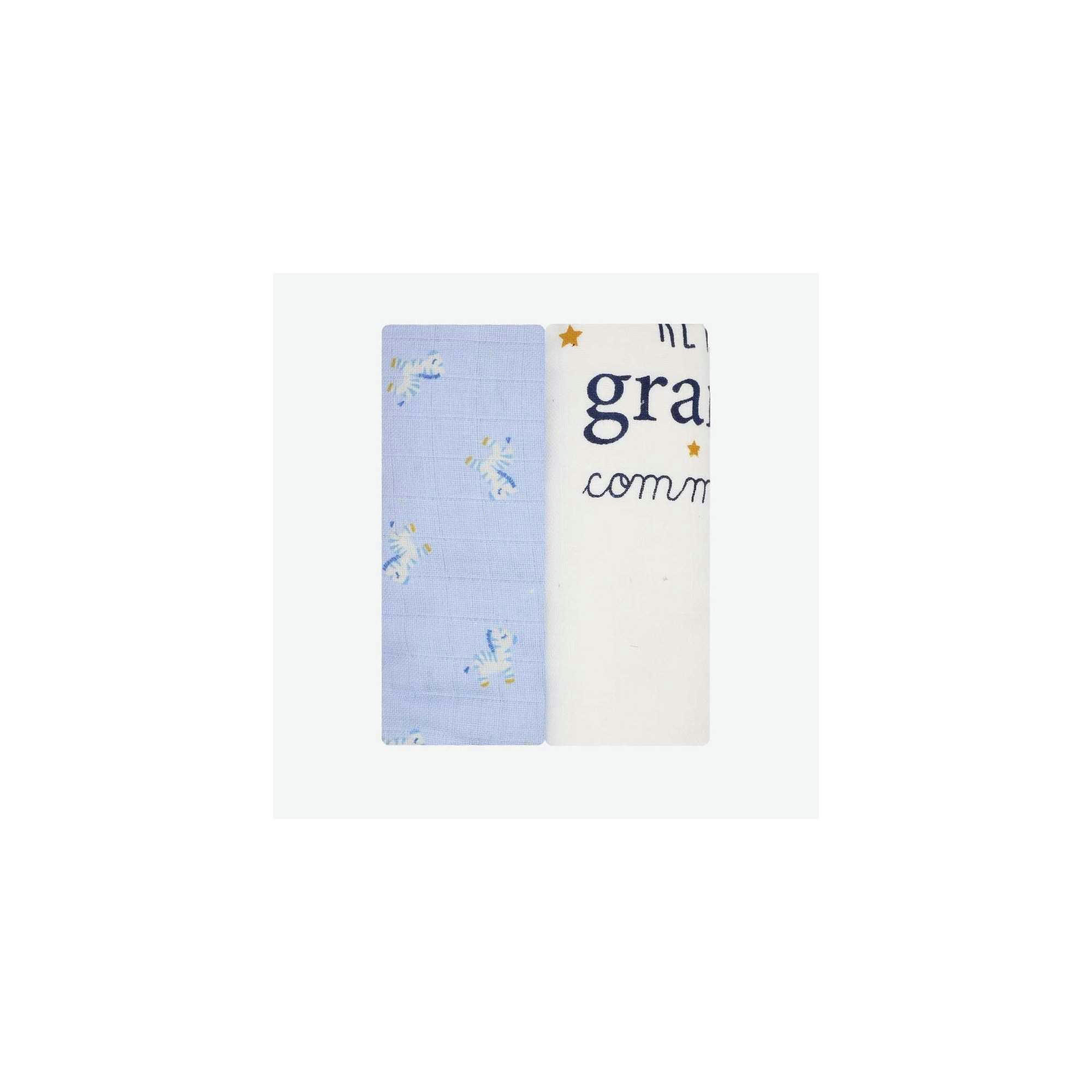 - Lot de 2 maxi langes bébé 120X120 Bleu