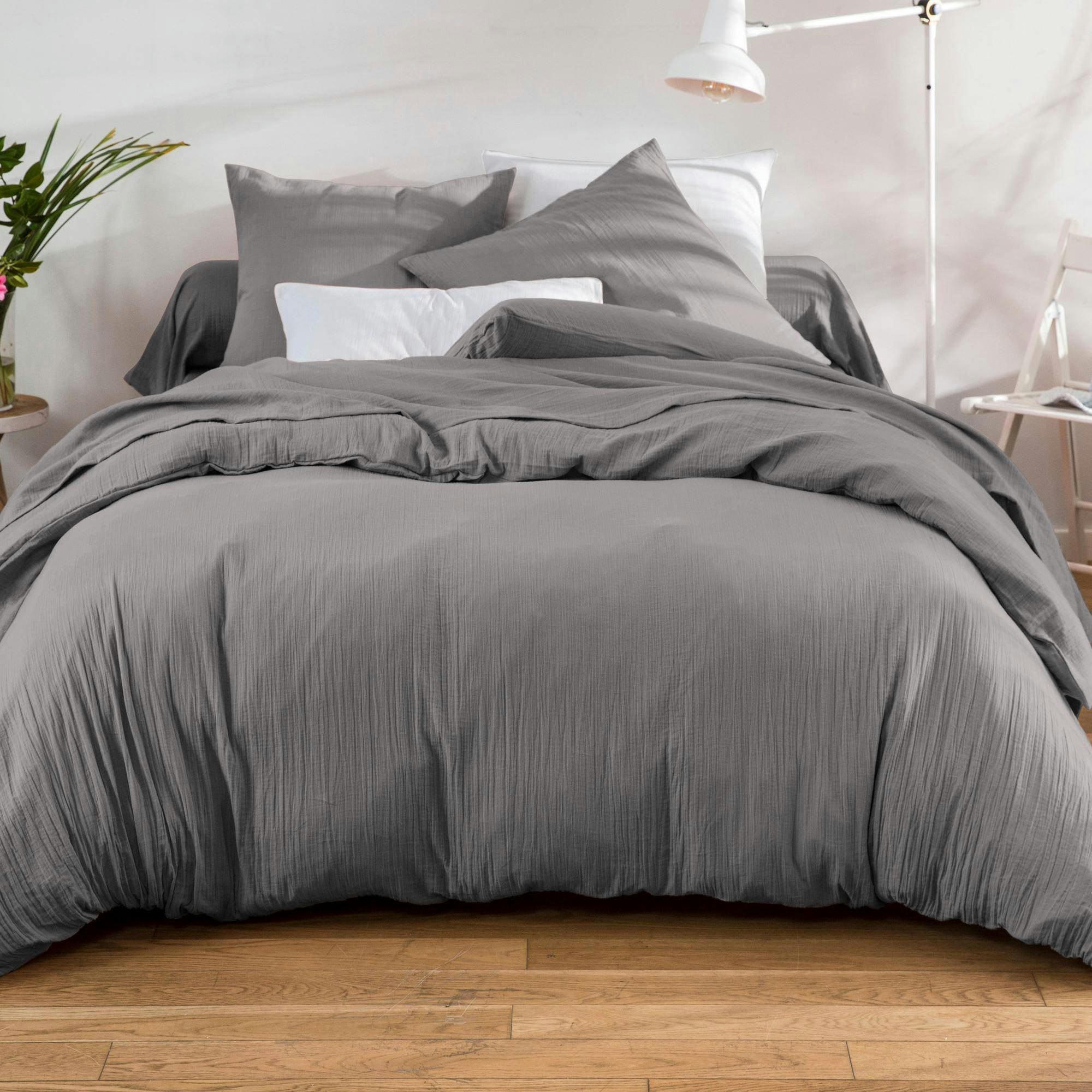 DOUBLE GAZE - Taie sac 50x70 gris anthracite en coton