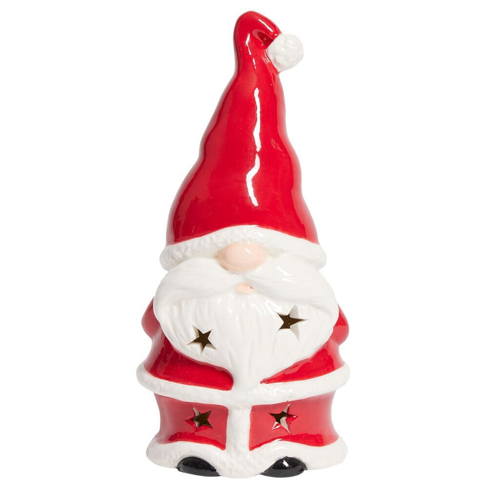 Père No&euml;l lumineux 1LED céramique rouge et blanc H15,5cm
