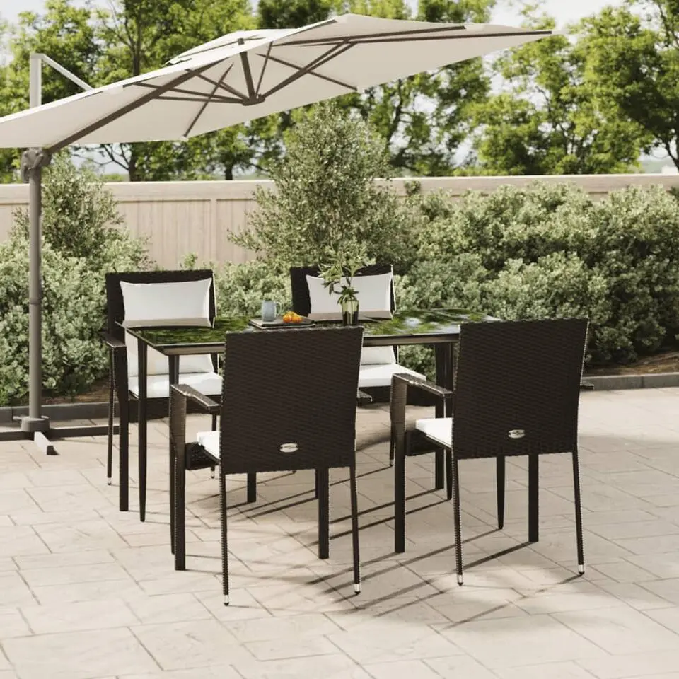 vidaXl - 5-delige Tuinset - 4 Zwart PE-rattan fauteuils met kussens - 160x80 cm