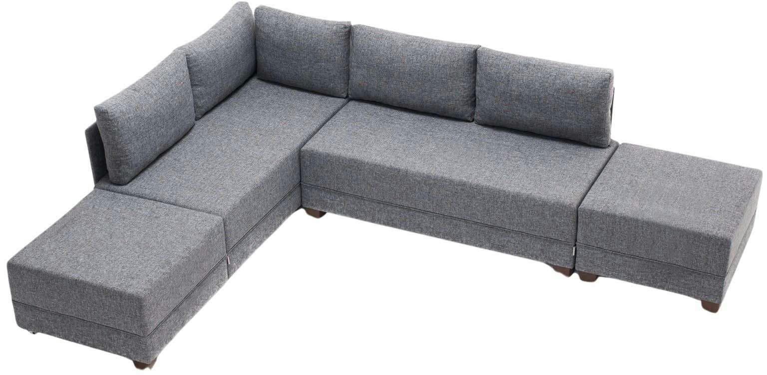 GIALOS - Canapé d'angle convertible en tissu gris fly