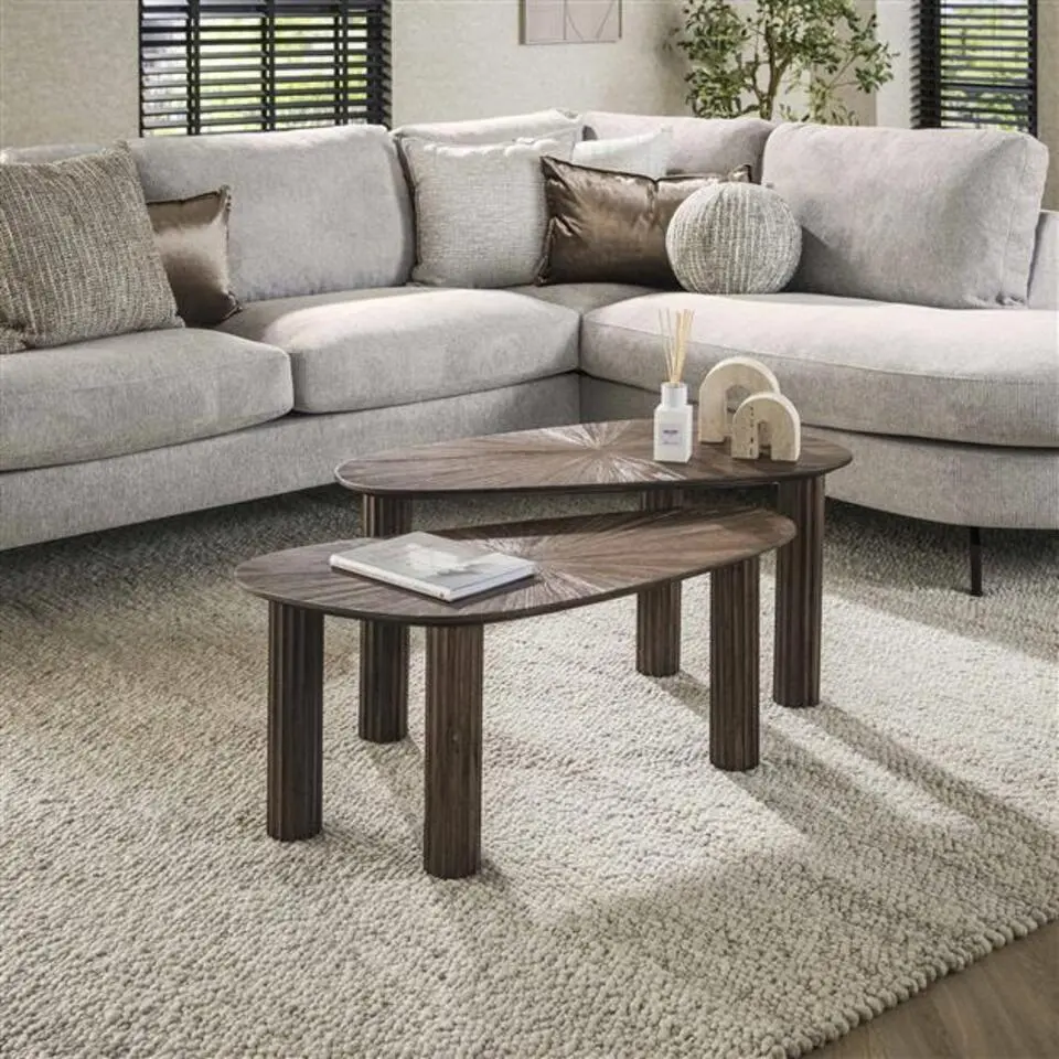 Hoyz Collection - Salontafel Hoekvormig Maya Teak - Teak Rust Brown - Set van 2