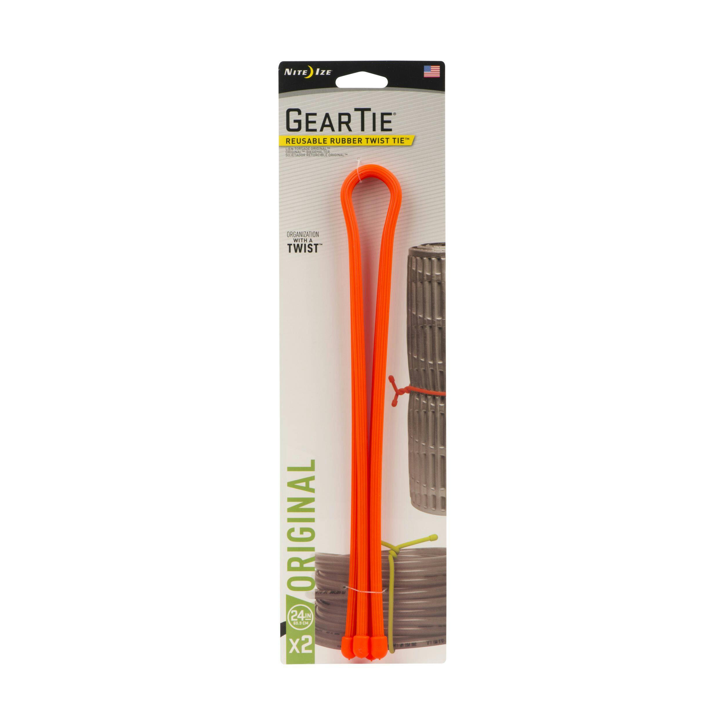 Nite Ize Gear Tie Reusable Rubber Twist Ties, Multi-Purpose Use & Cord/Cable Management, 24-in, 2-pk