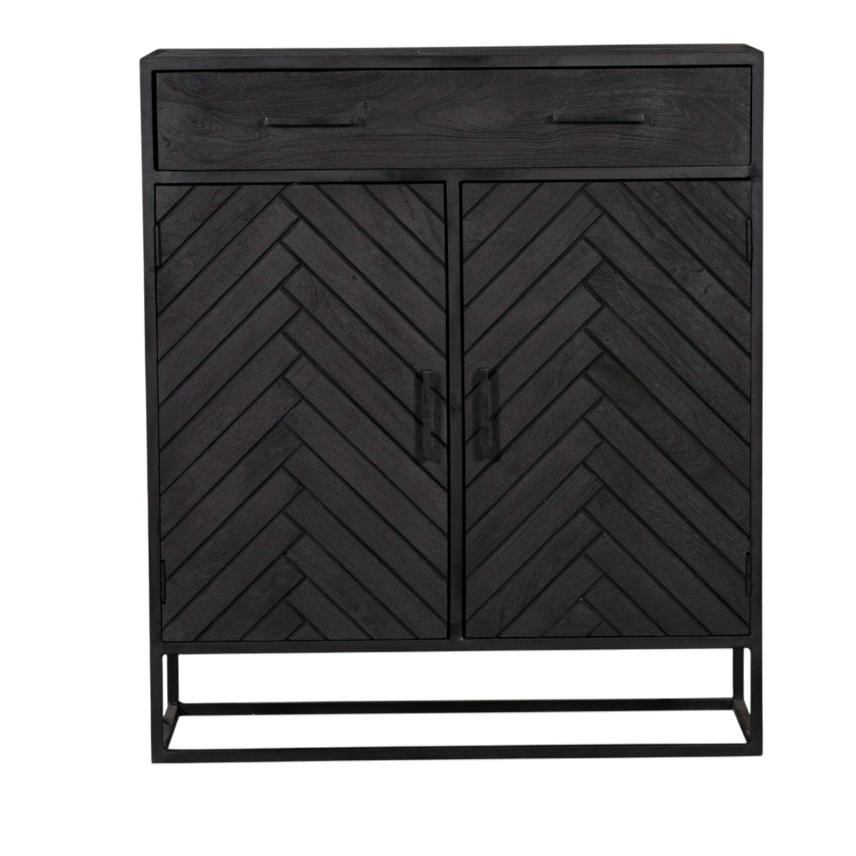 Petit buffet noir en bois de manguier 2 portes ALVERA