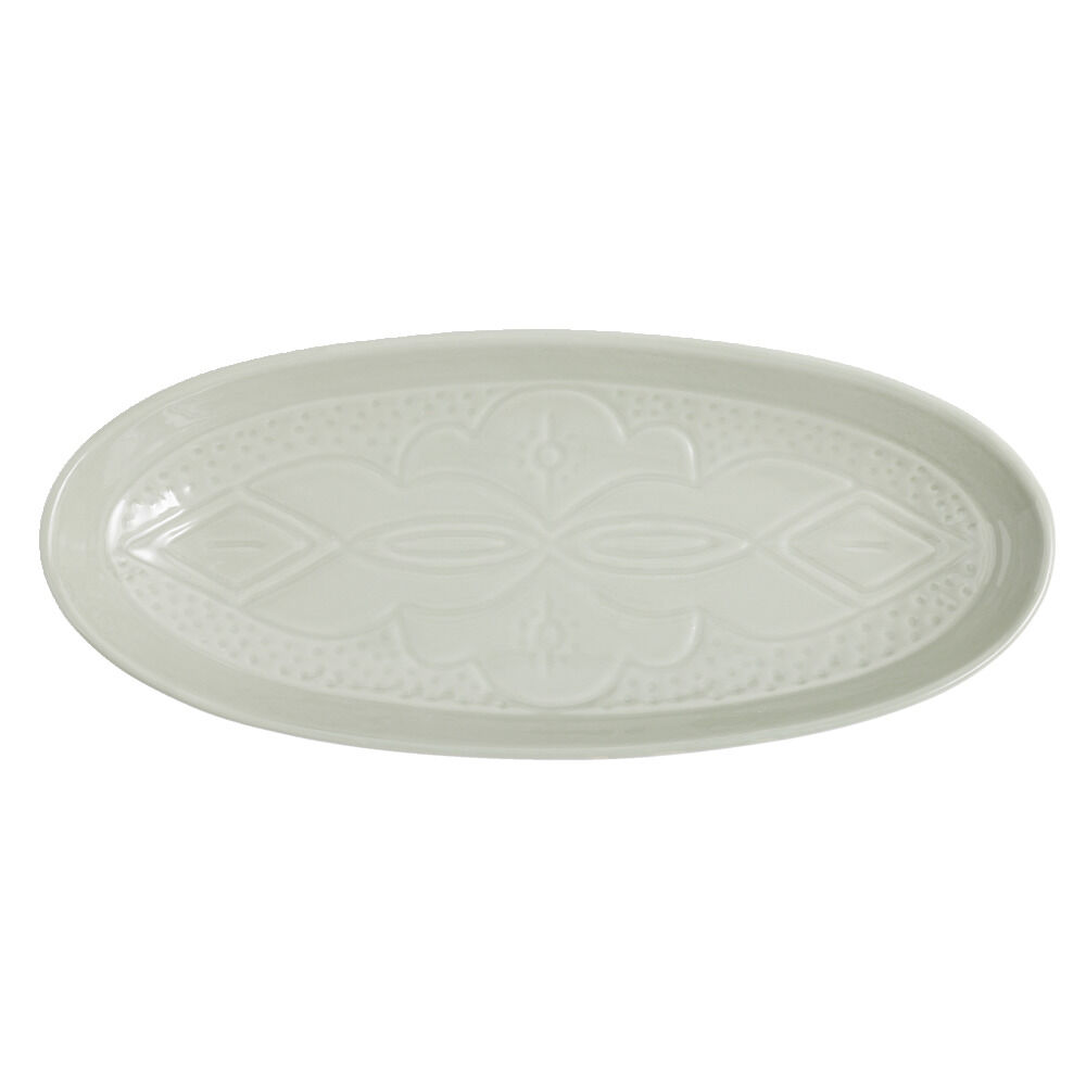 Plat de service ovale faïence blanc avec motif en relief 19x41cm