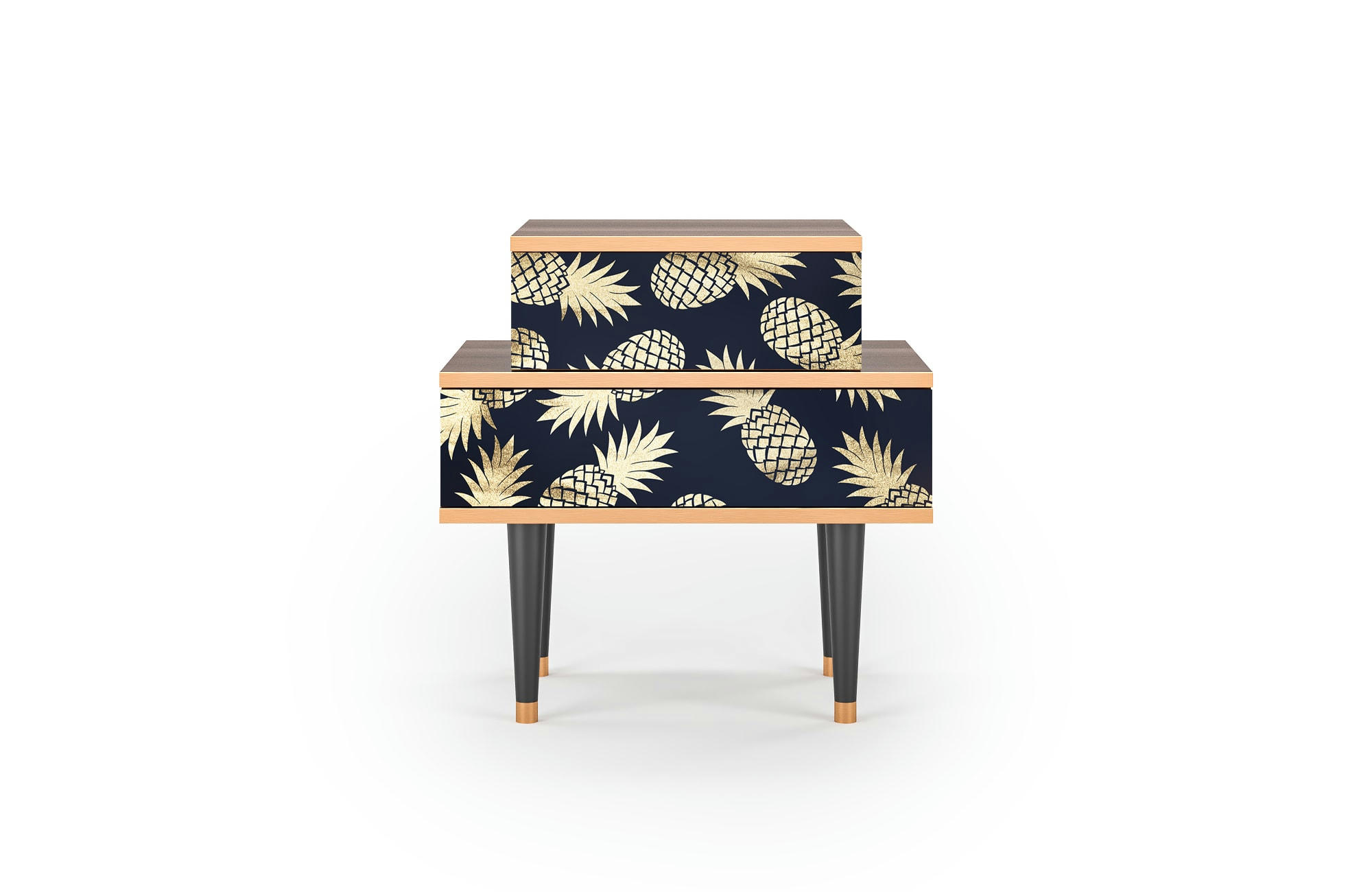 SUNNY PINEAPLE - Table de chevet bleu et jaune 2 tiroirs L 58 cm