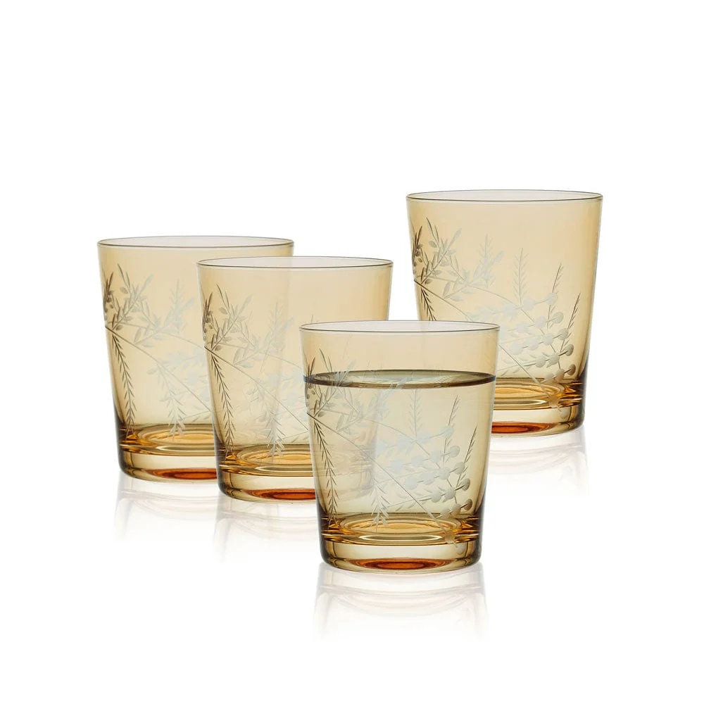 Fitz and Floyd Wildflower Double Old Fashioned Glasses Set of 4, Gold