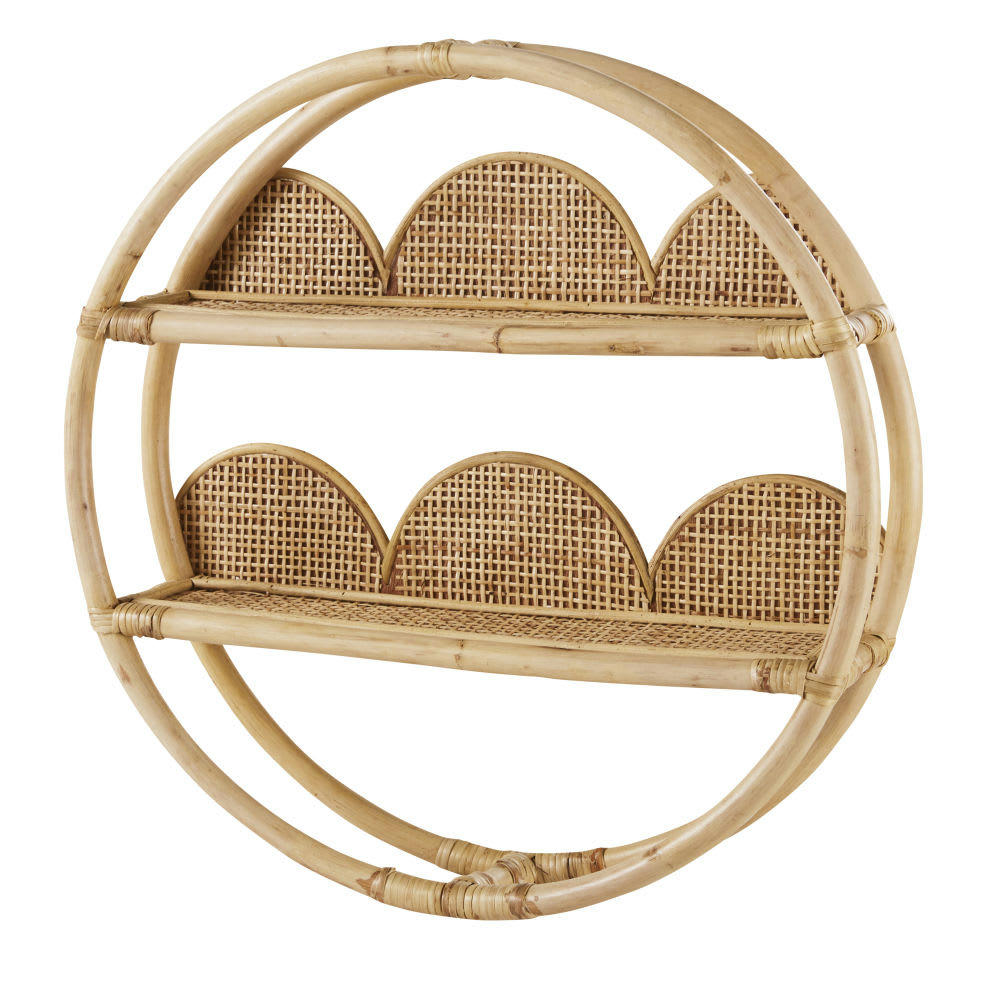 OULANKA - Etagère murale ronde en rotin tressé