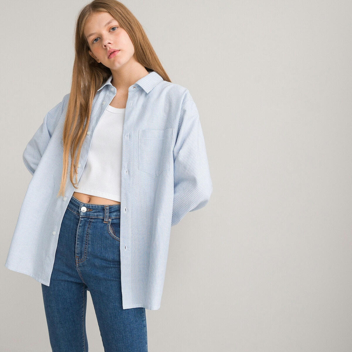 Chemise rayée oversize à manches longues unisexe