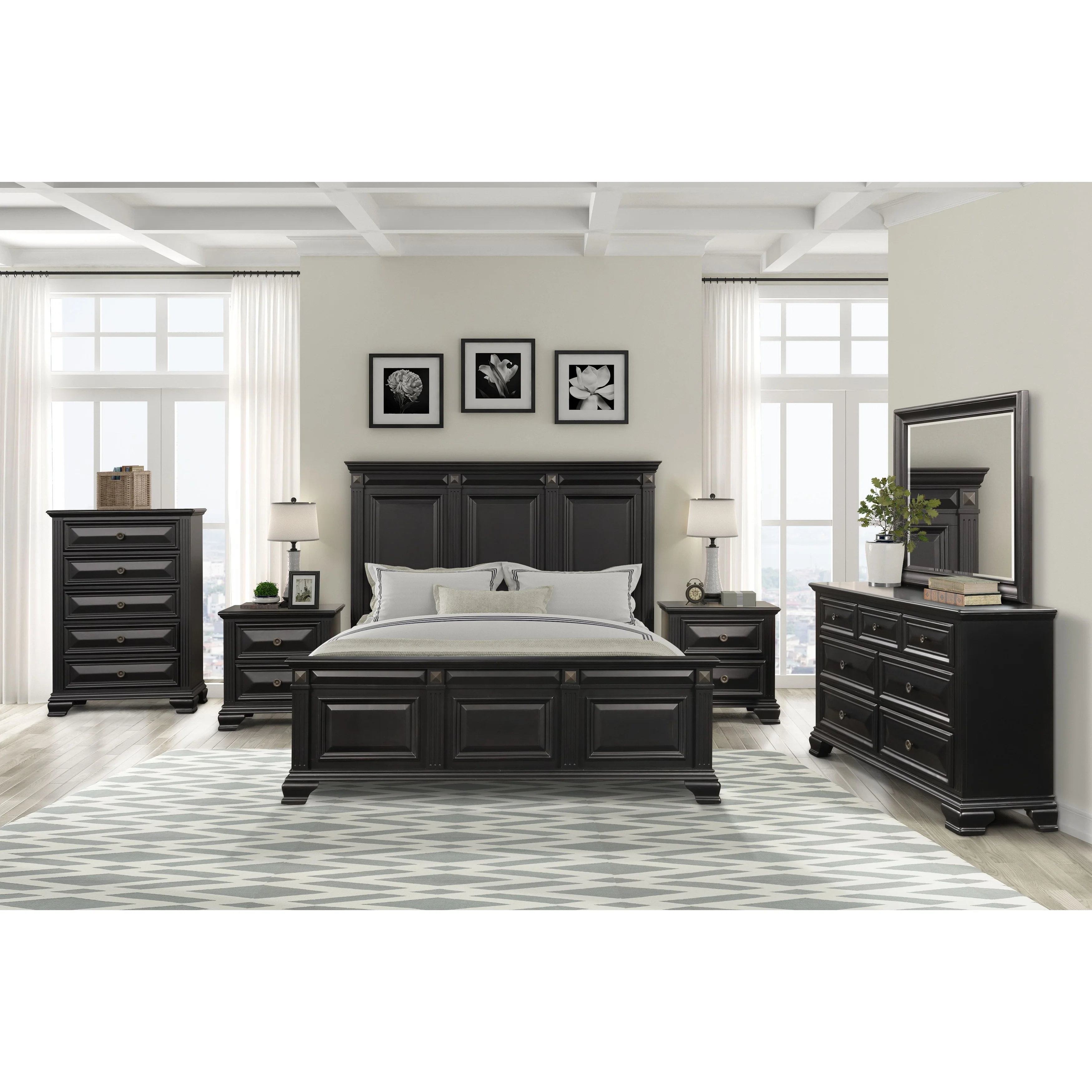 Roundhill Furniture Renova Vintage Black Wood Traditional 6-piece Bedroom Set