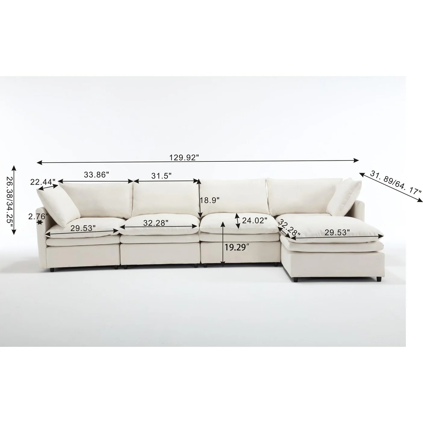 Modern U Shaped Sectional Sofa with Modular Seating and Double Layer Cushions and Iron Frame for Living Room or Guest Room